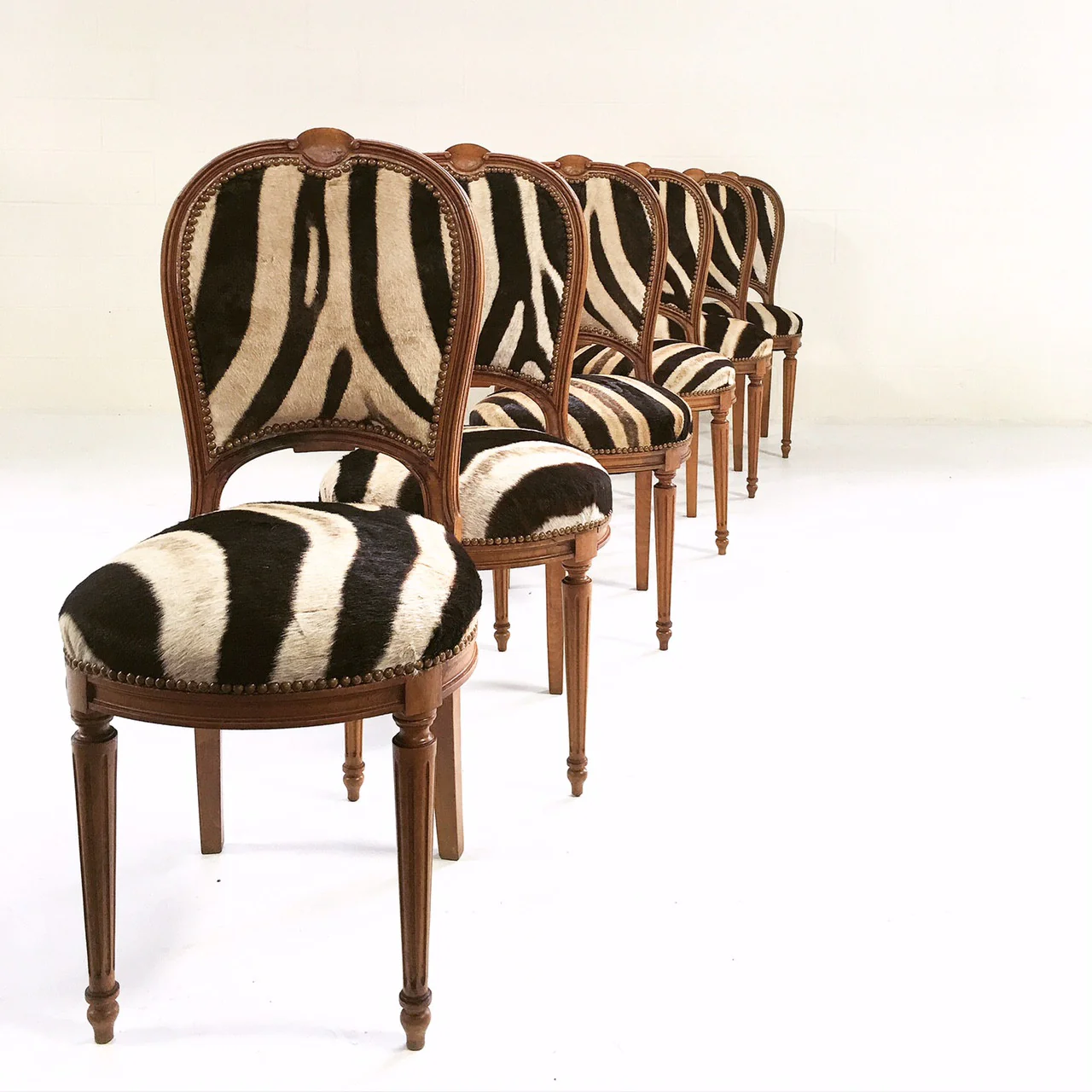 Louis XVI Style Dining Chairs in Zebra Hide, set of 6 - Image 2