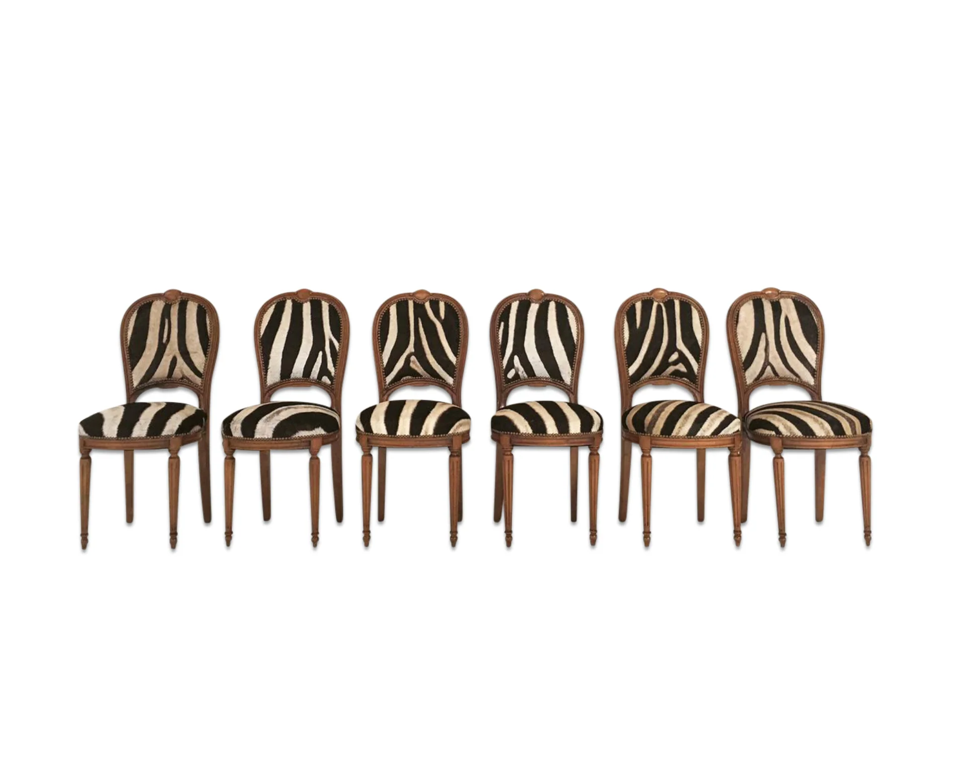 Louis XVI Style Dining Chairs in Zebra Hide, set of 6 - Image 7