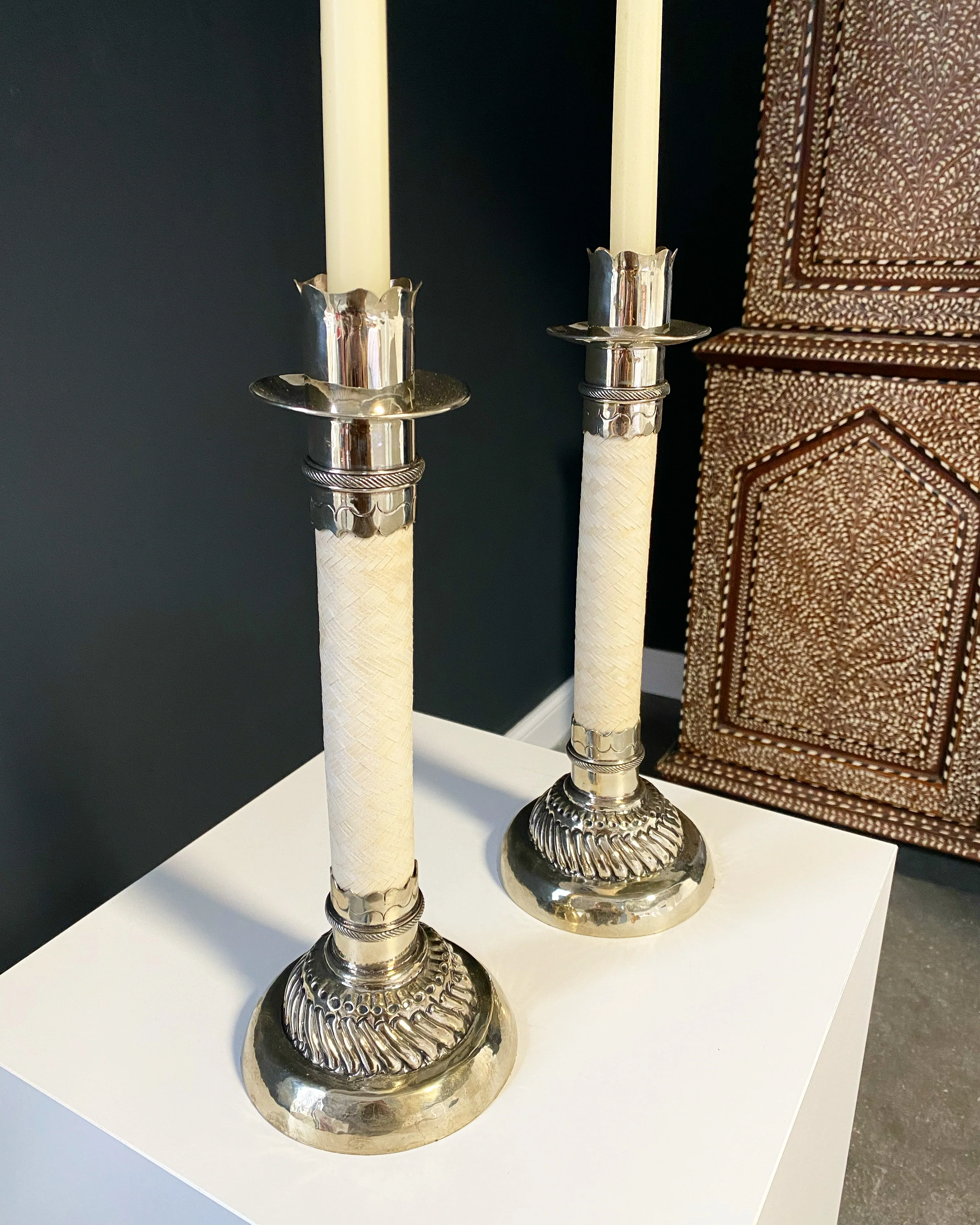 Silver and Leather Candlesticks, Pair - Image 10