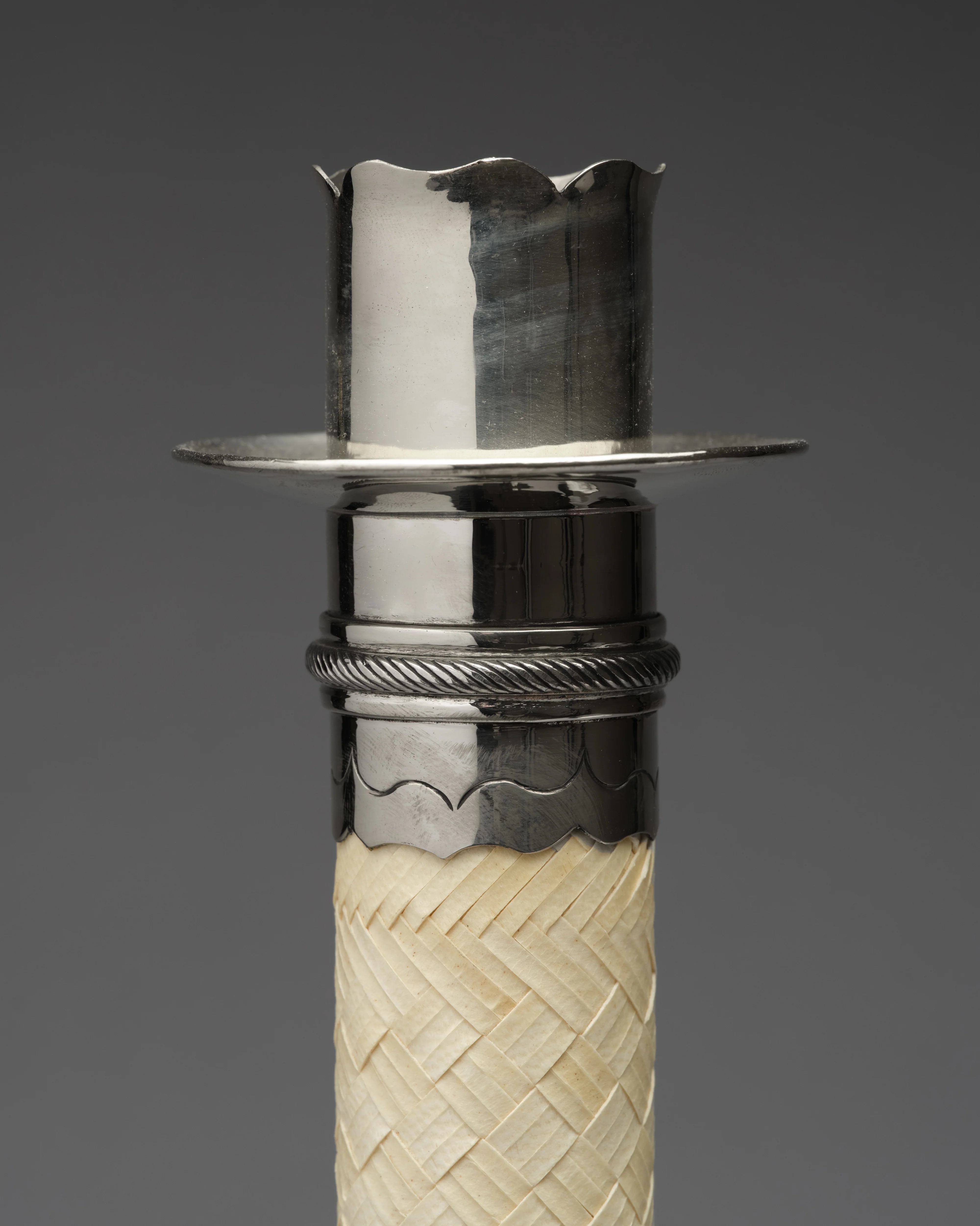 Silver and Leather Candlesticks, Pair - Image 2