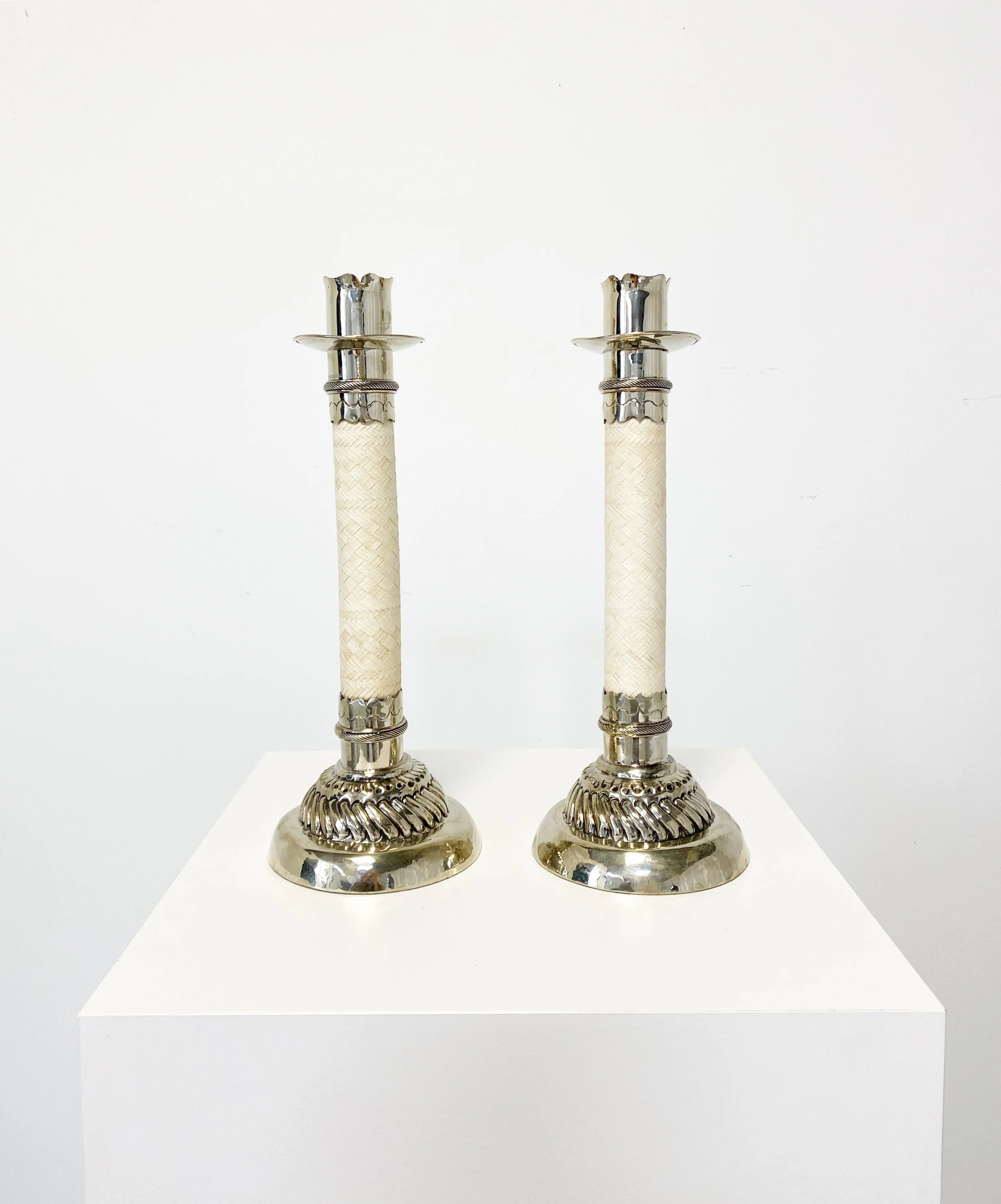Silver and Leather Candlesticks, Pair - Image 4