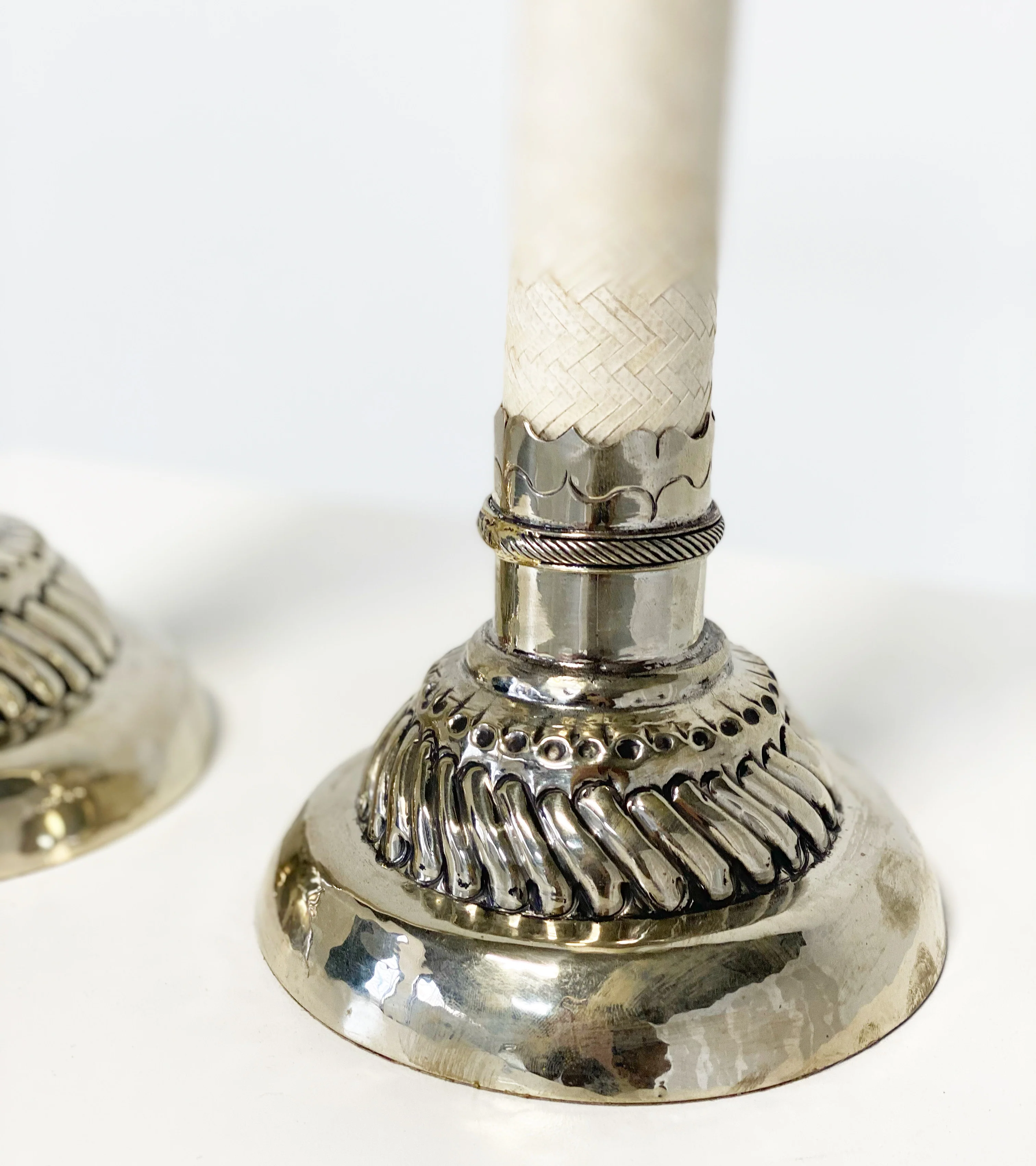 Silver and Leather Candlesticks, Pair - Image 5