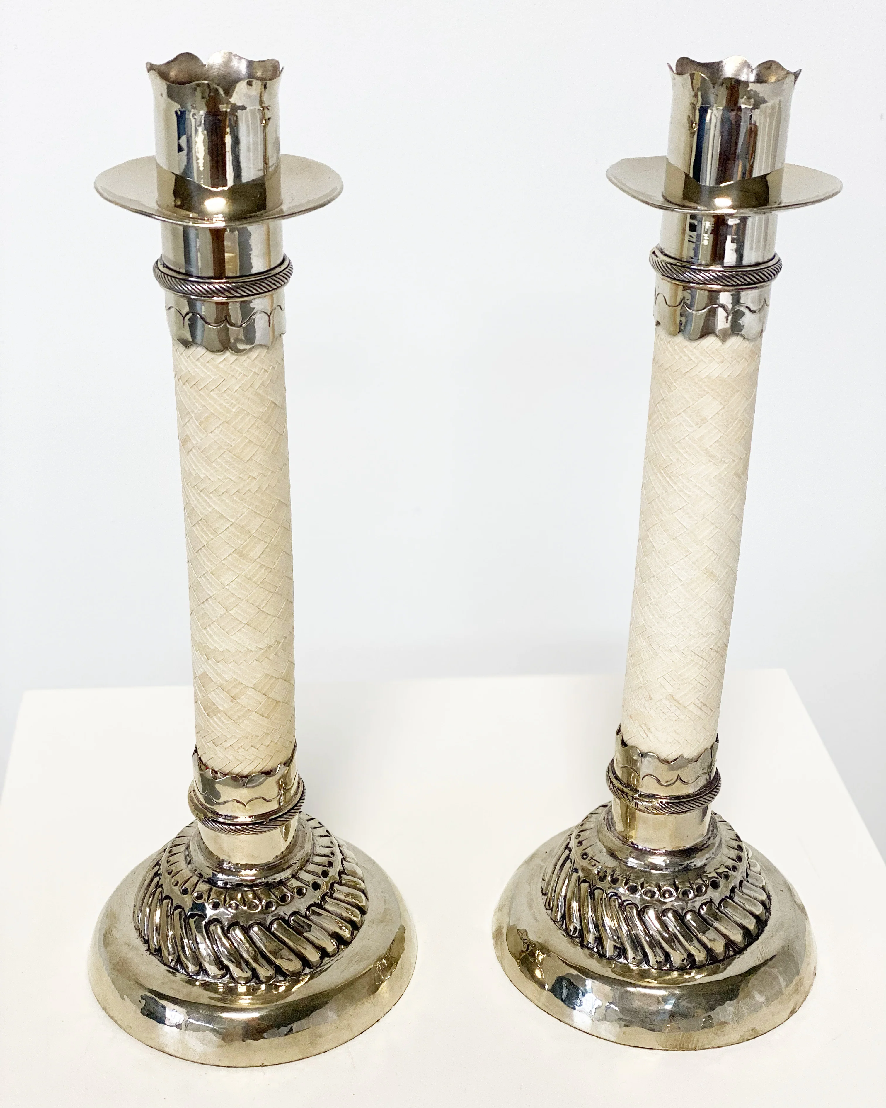 Silver and Leather Candlesticks, Pair - Image 6