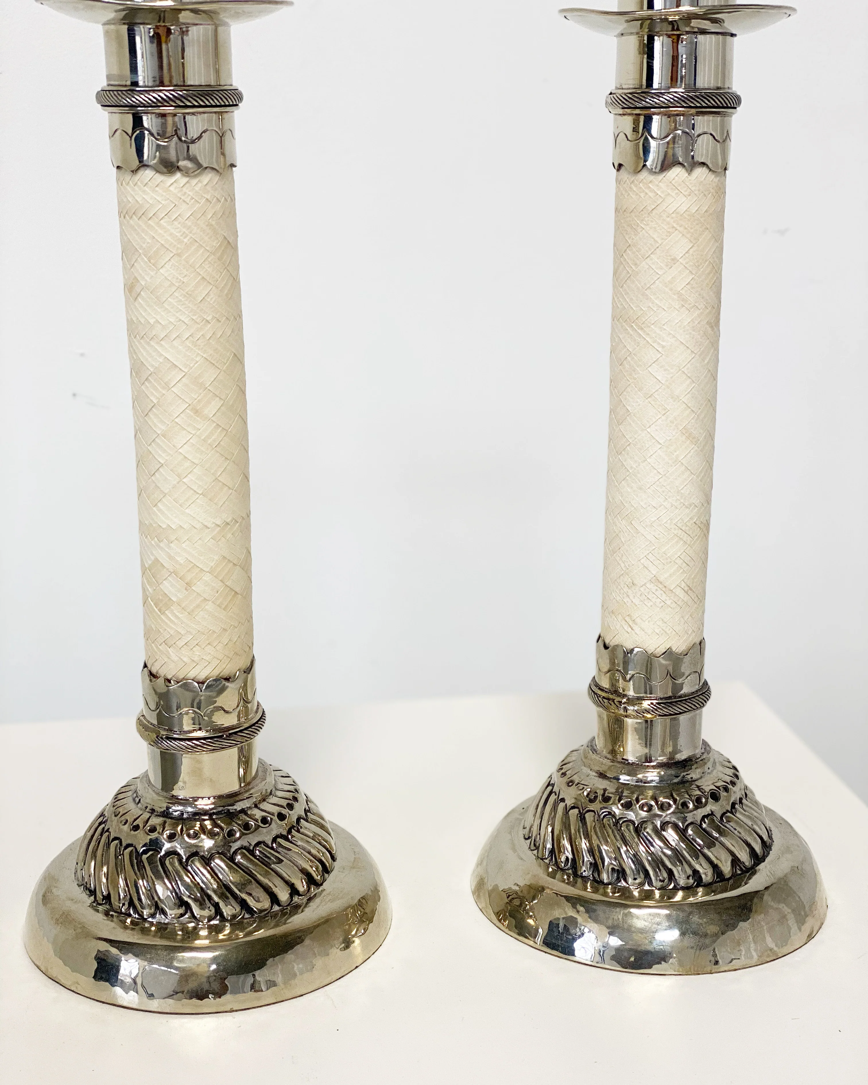 Silver and Leather Candlesticks, Pair - Image 7