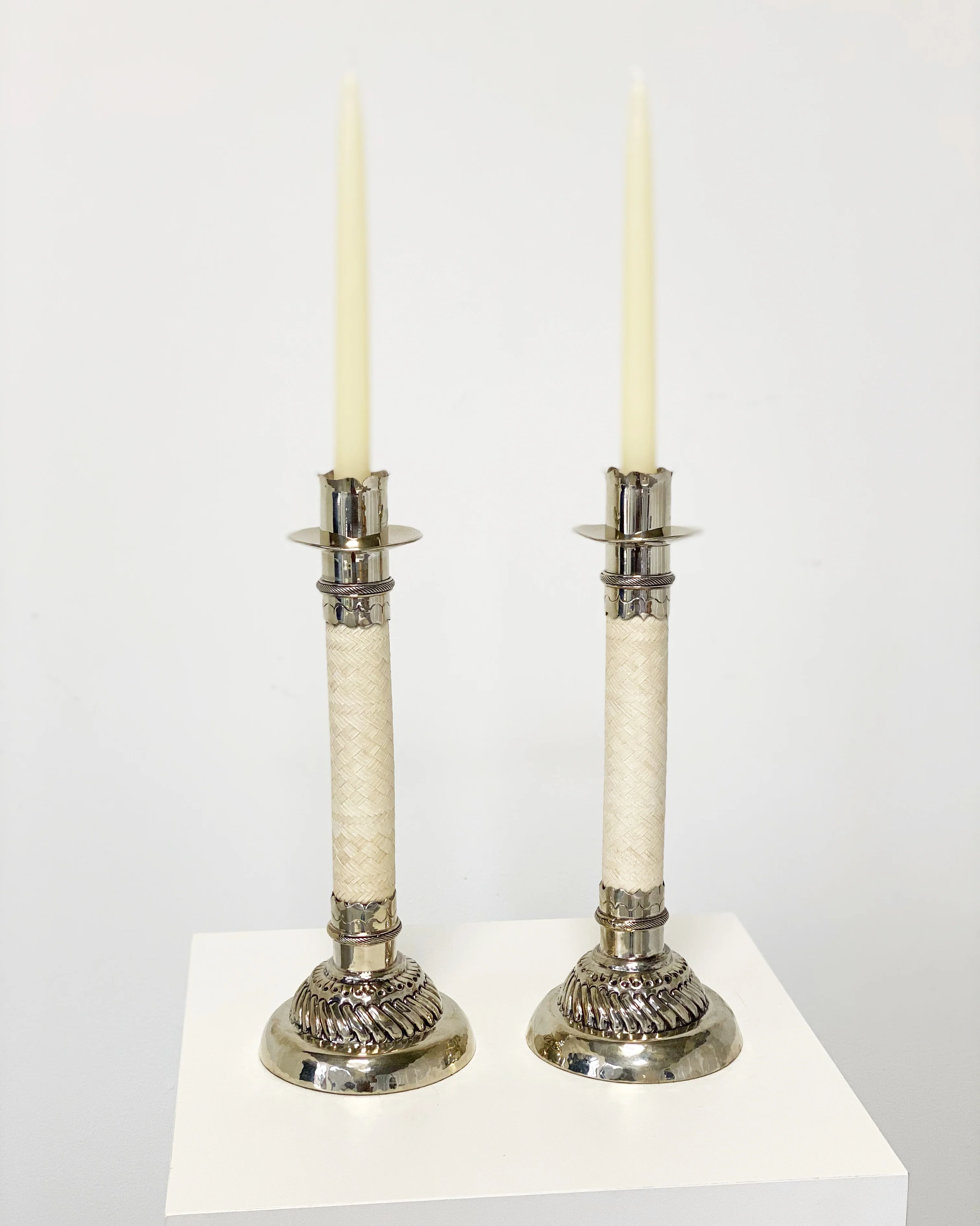 Silver and Leather Candlesticks, Pair - Image 8
