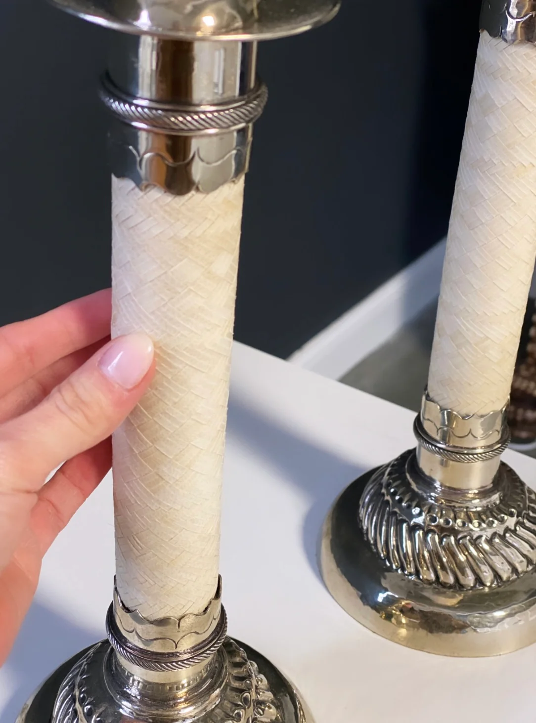 Silver and Leather Candlesticks, Pair - Image 9