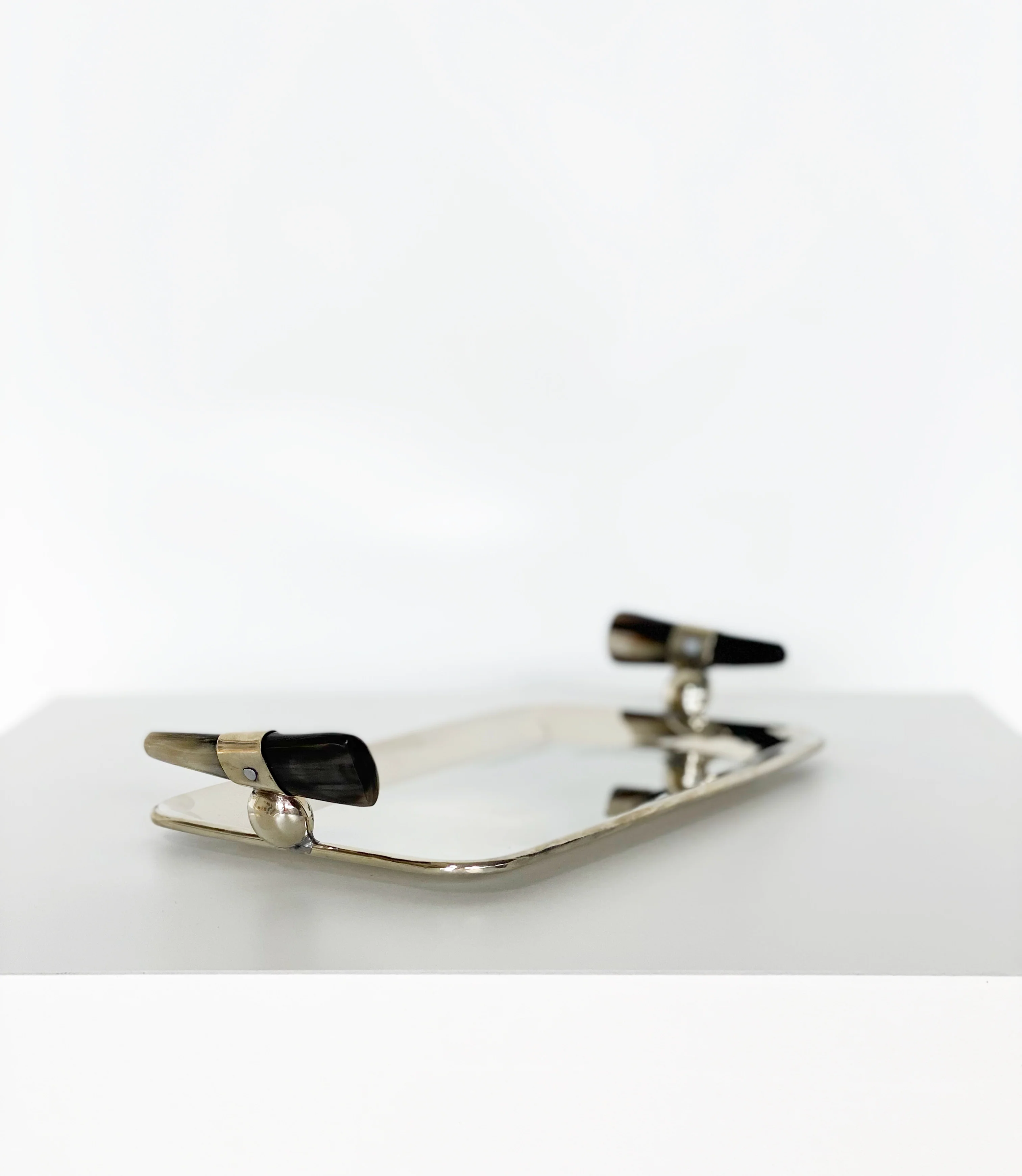 Small Silver Alpaca and Horn Tray, Dark - Image 5