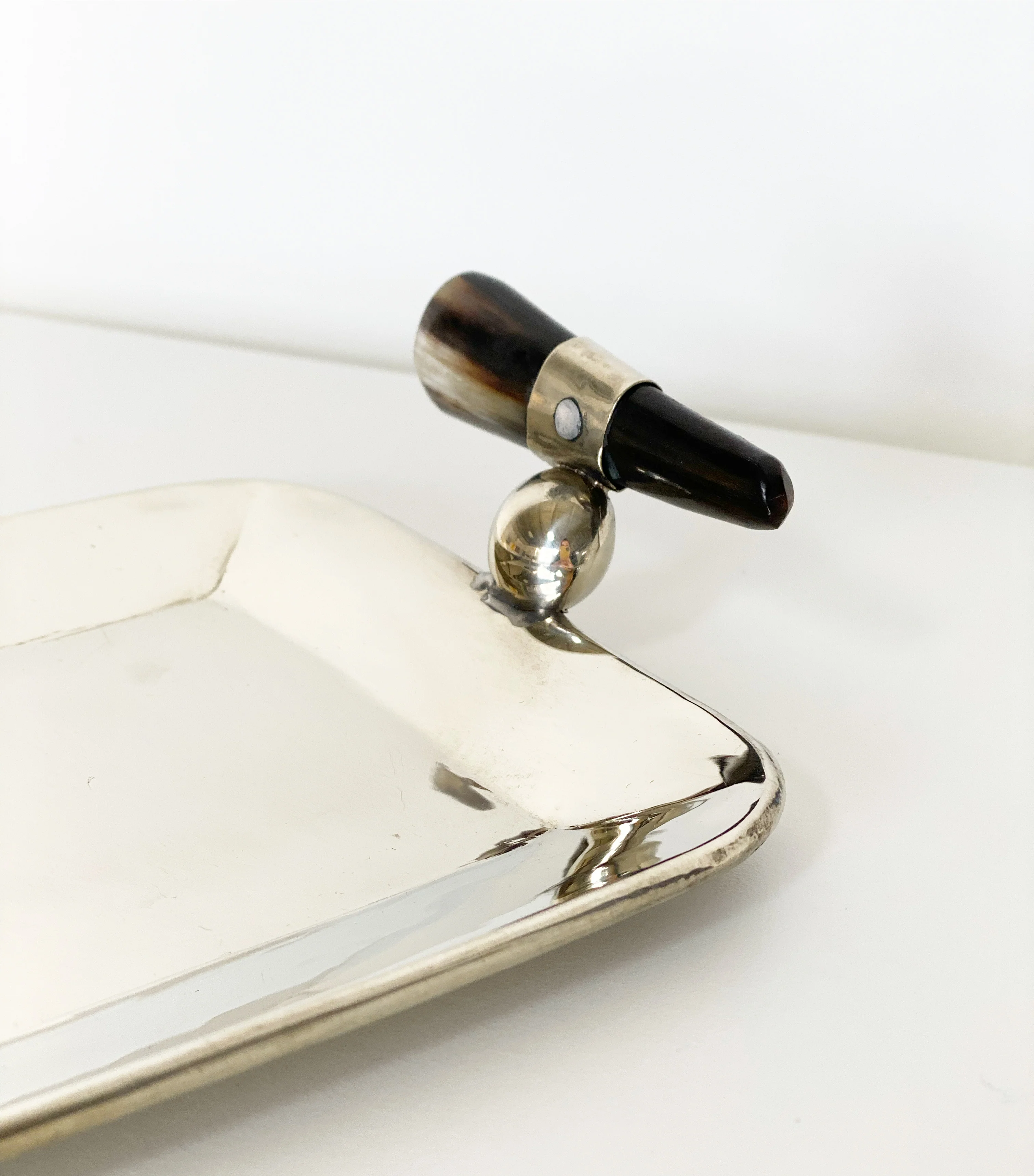 Small Silver Alpaca and Horn Tray, Dark - Image 8