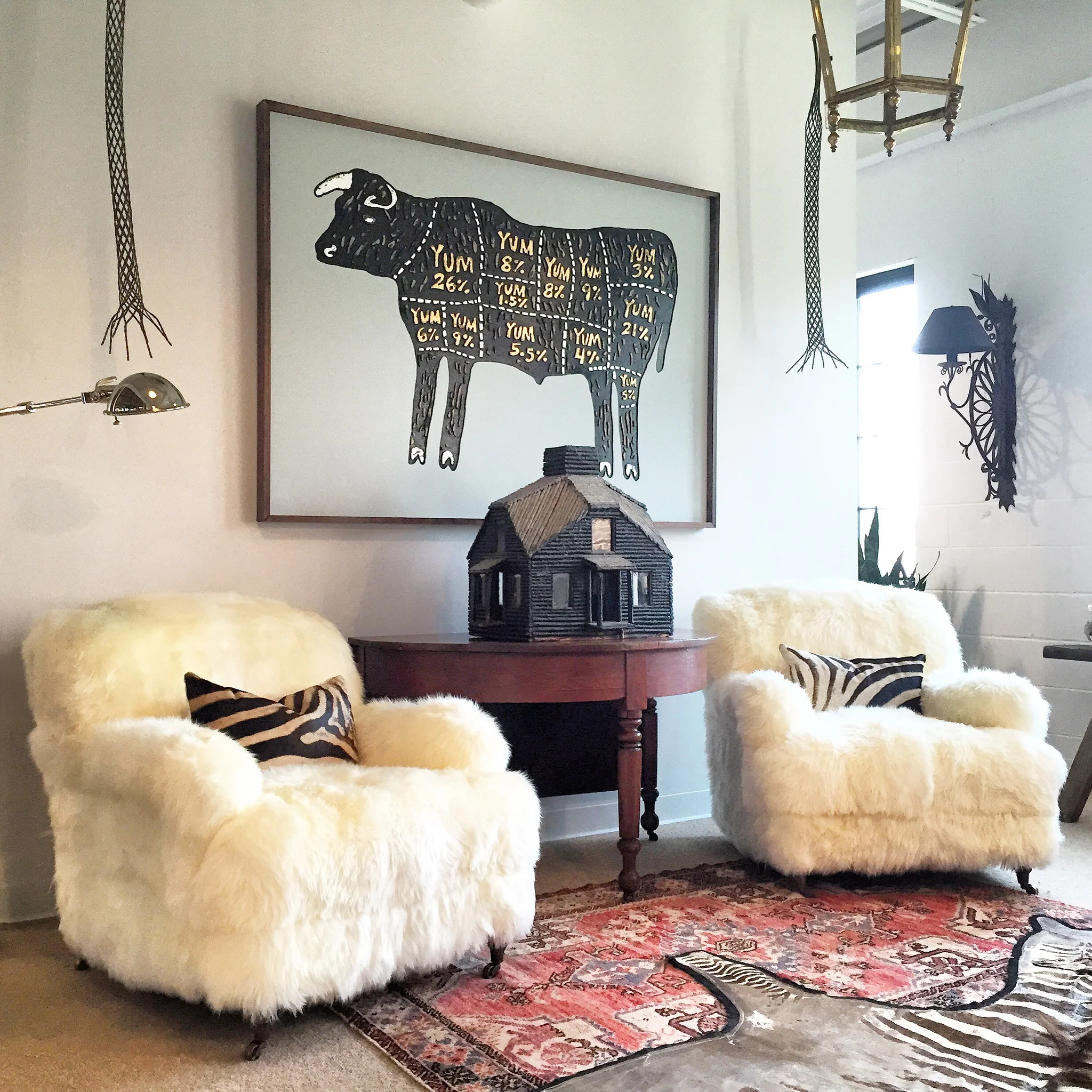 Armchairs in New Zealand Sheepskin, pair