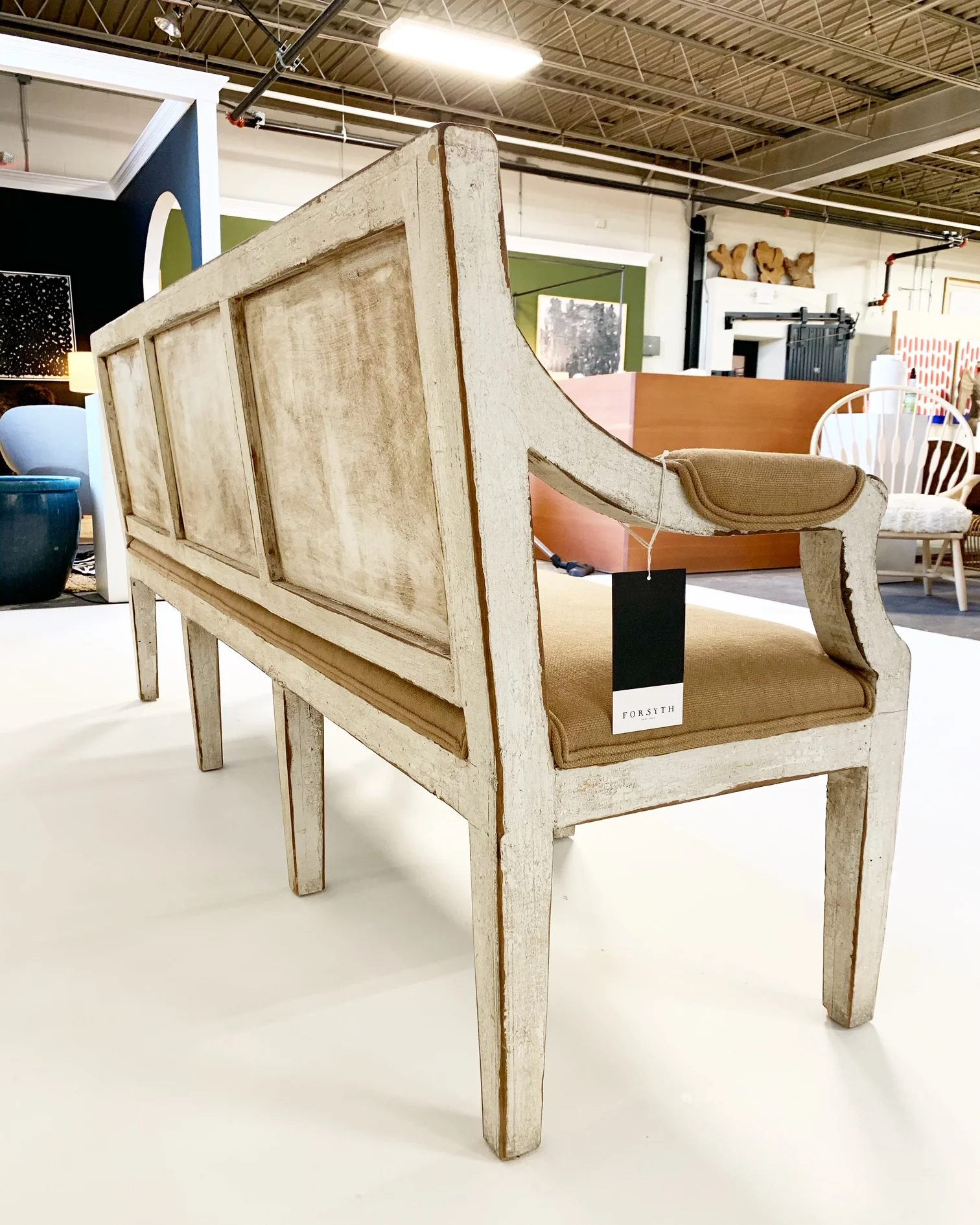 Swedish Neoclassical Style Bench in Pierre Frey and Loro Piana Linens - Image 10