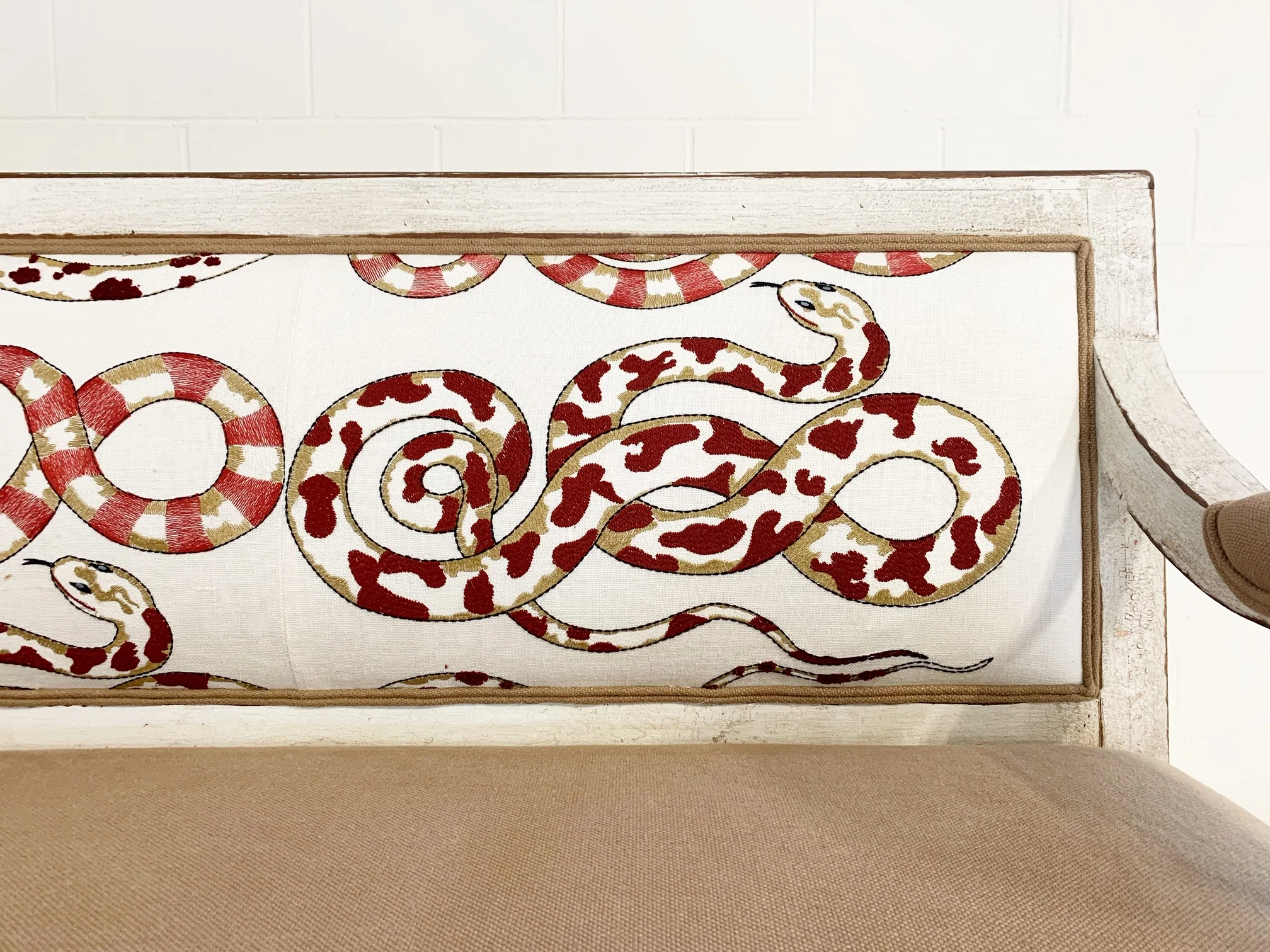 Swedish Neoclassical Style Bench in Pierre Frey and Loro Piana Linens - Image 2