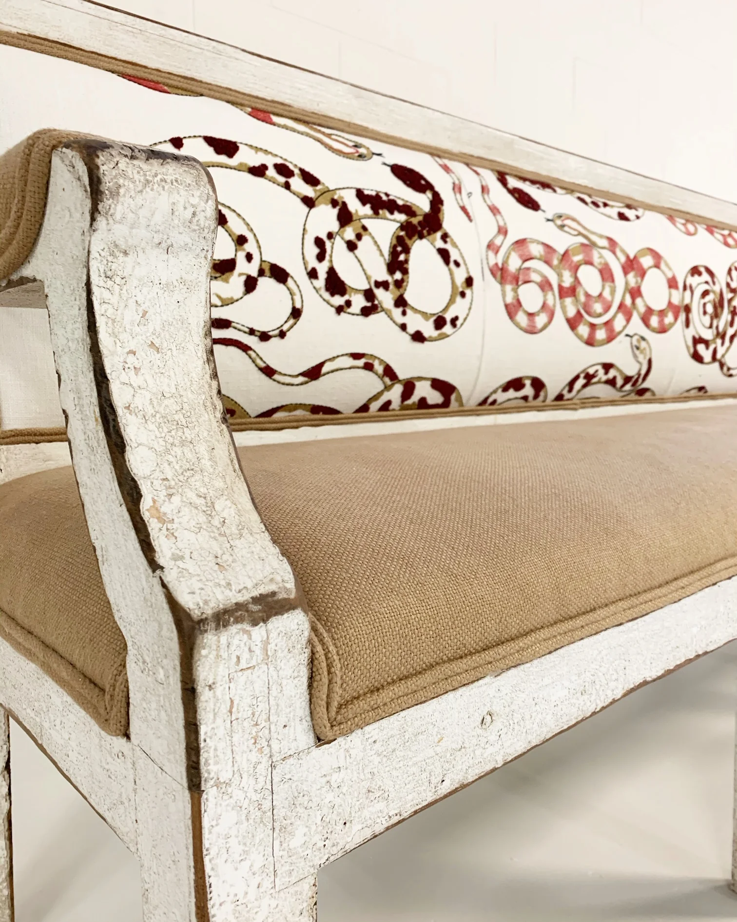 Swedish Neoclassical Style Bench in Pierre Frey and Loro Piana Linens - Image 5