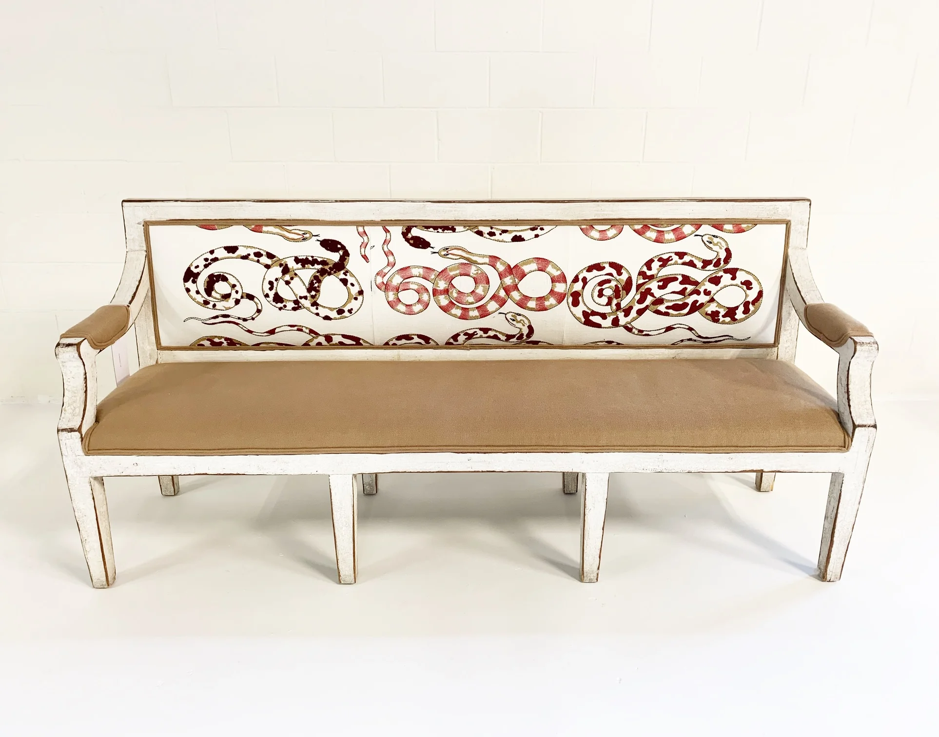 Swedish Neoclassical Style Bench in Pierre Frey and Loro Piana Linens - Image 6