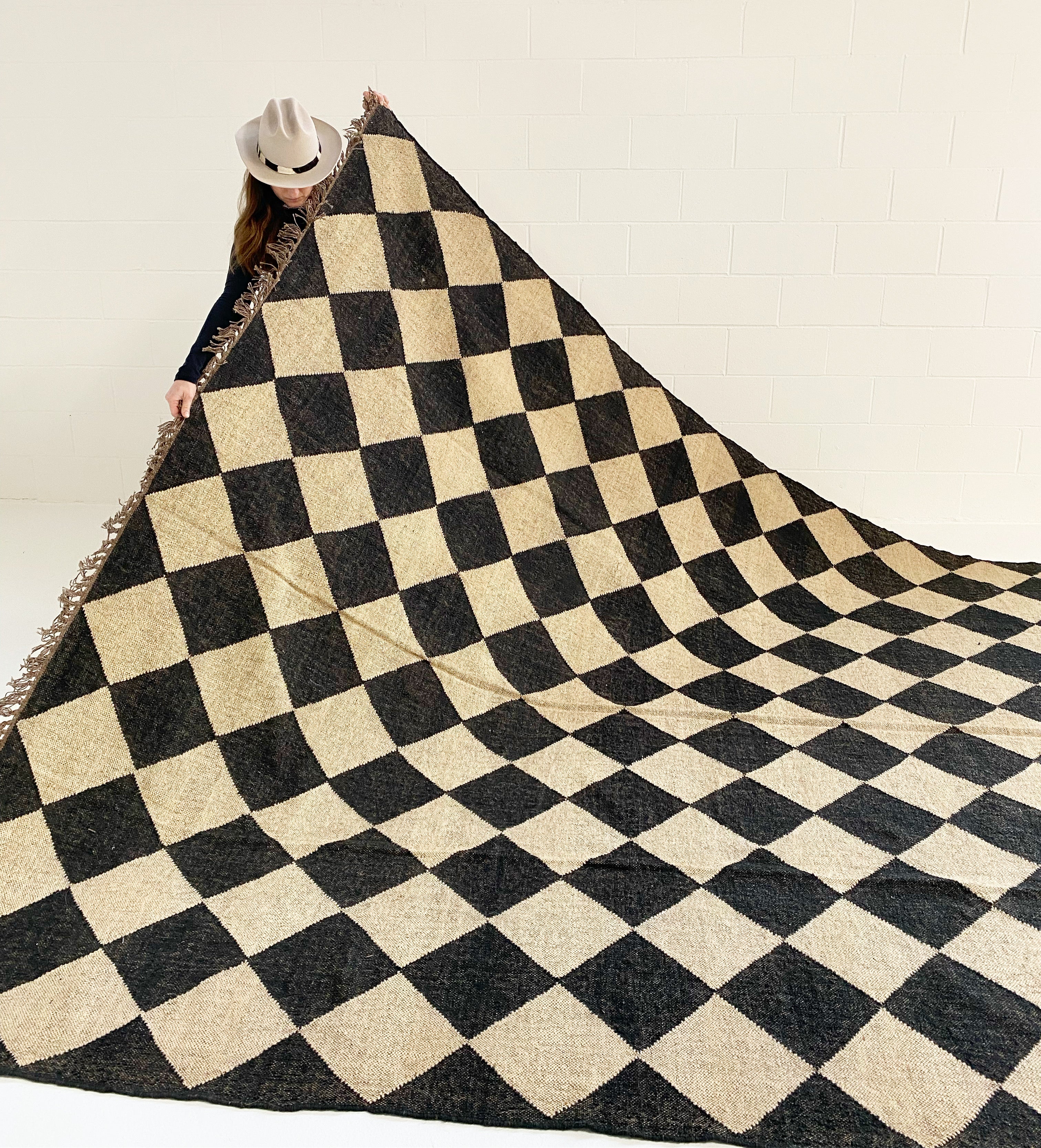 The Checkerboard Rug - Diamond Check in Off Black - Image 6