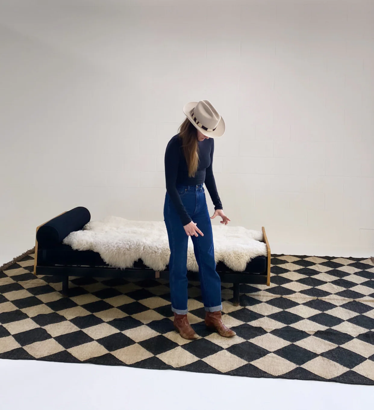 The Checkerboard Rug - Diamond Check in Off Black - Image 8