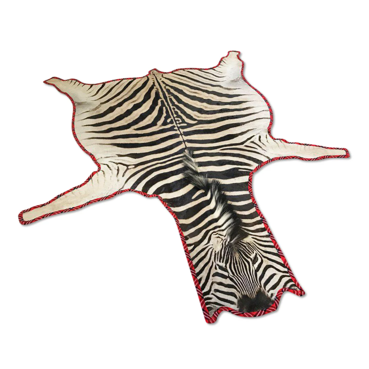 Zebra Hide Rug, Trimmed in Maasai Shuka - Image 3