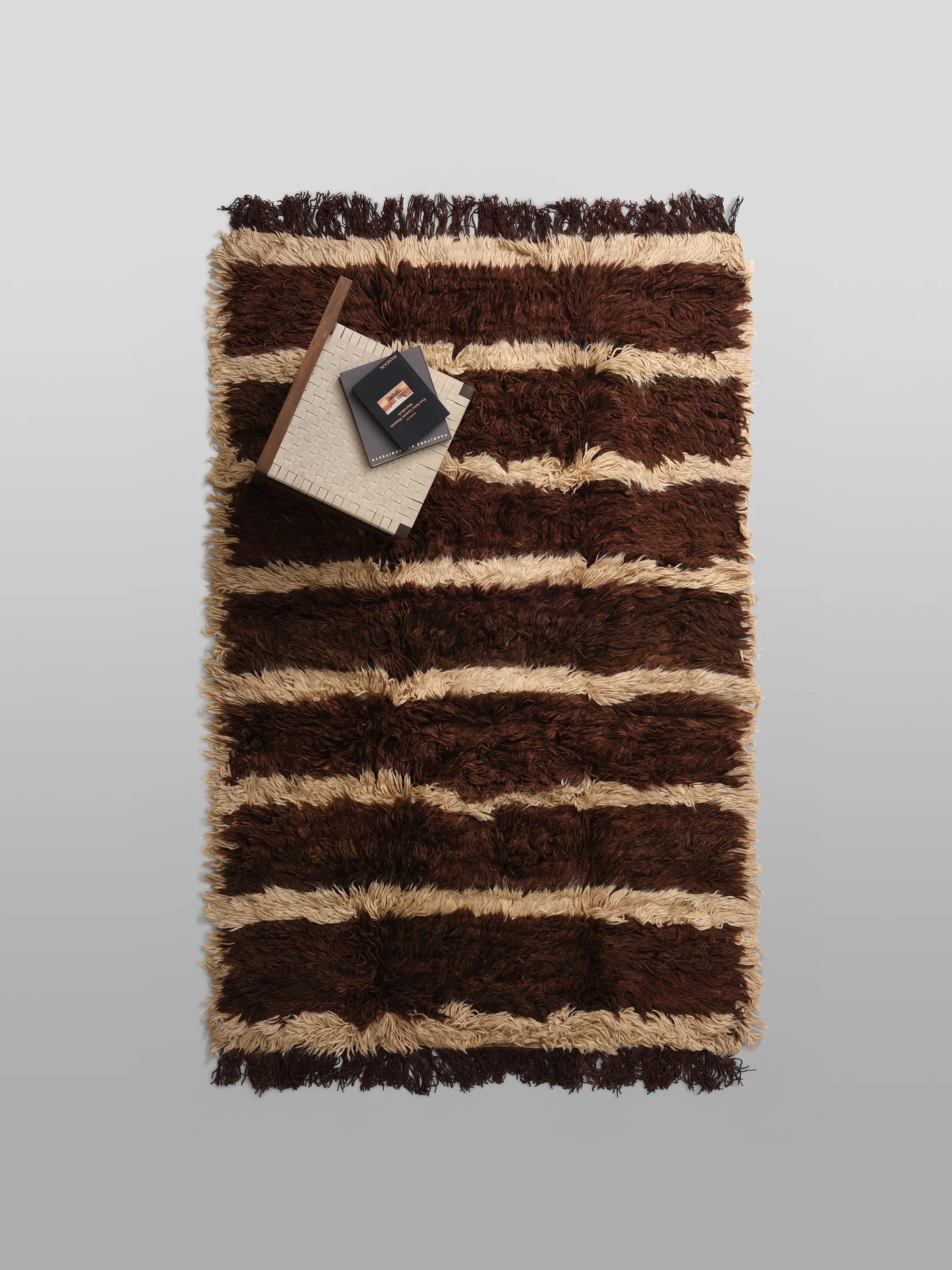 The Woolly Shag Rug - Cocoa and Cream Stripe - Image 4