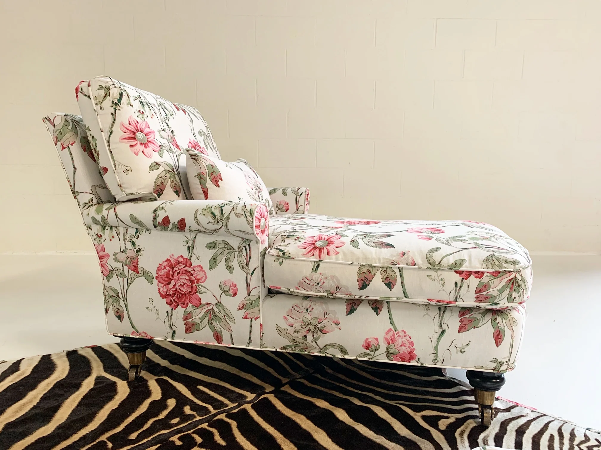 Chaise Lounge in Schumacher Fabric with Zebra Rug