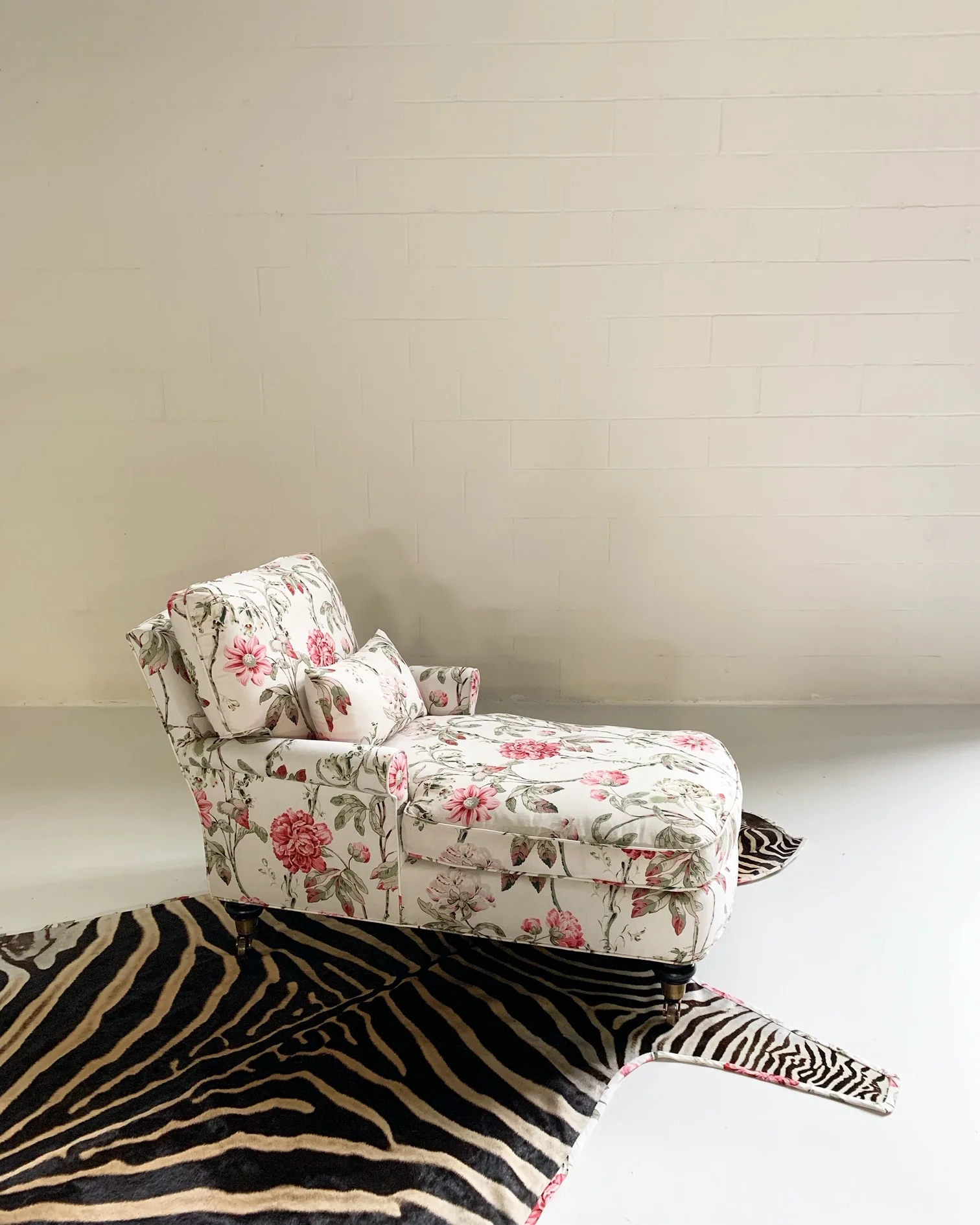 Chaise Lounge in Schumacher Fabric with Zebra Rug - Image 2