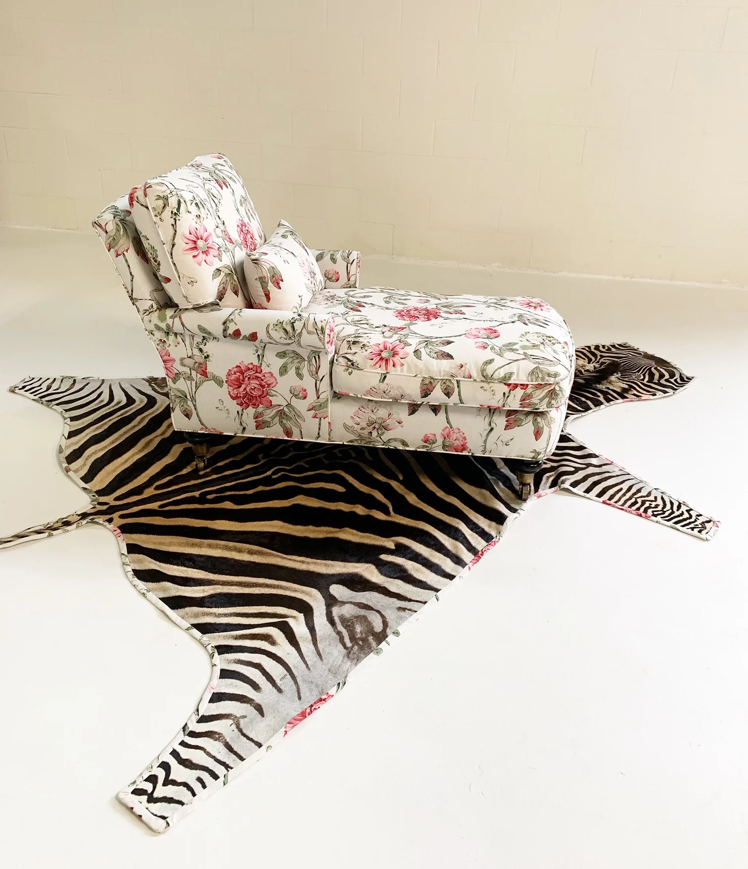 Chaise Lounge in Schumacher Fabric with Zebra Rug - Image 4