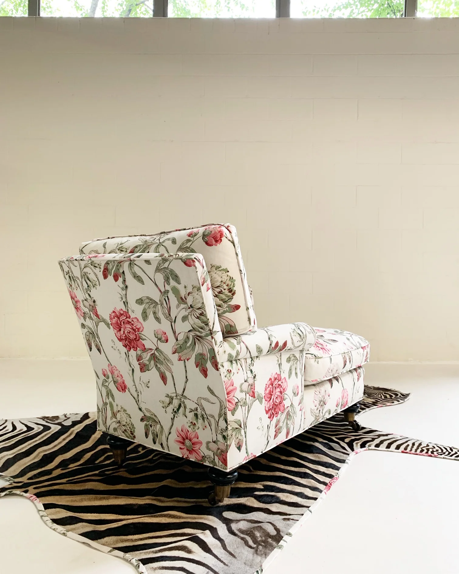 Chaise Lounge in Schumacher Fabric with Zebra Rug - Image 5