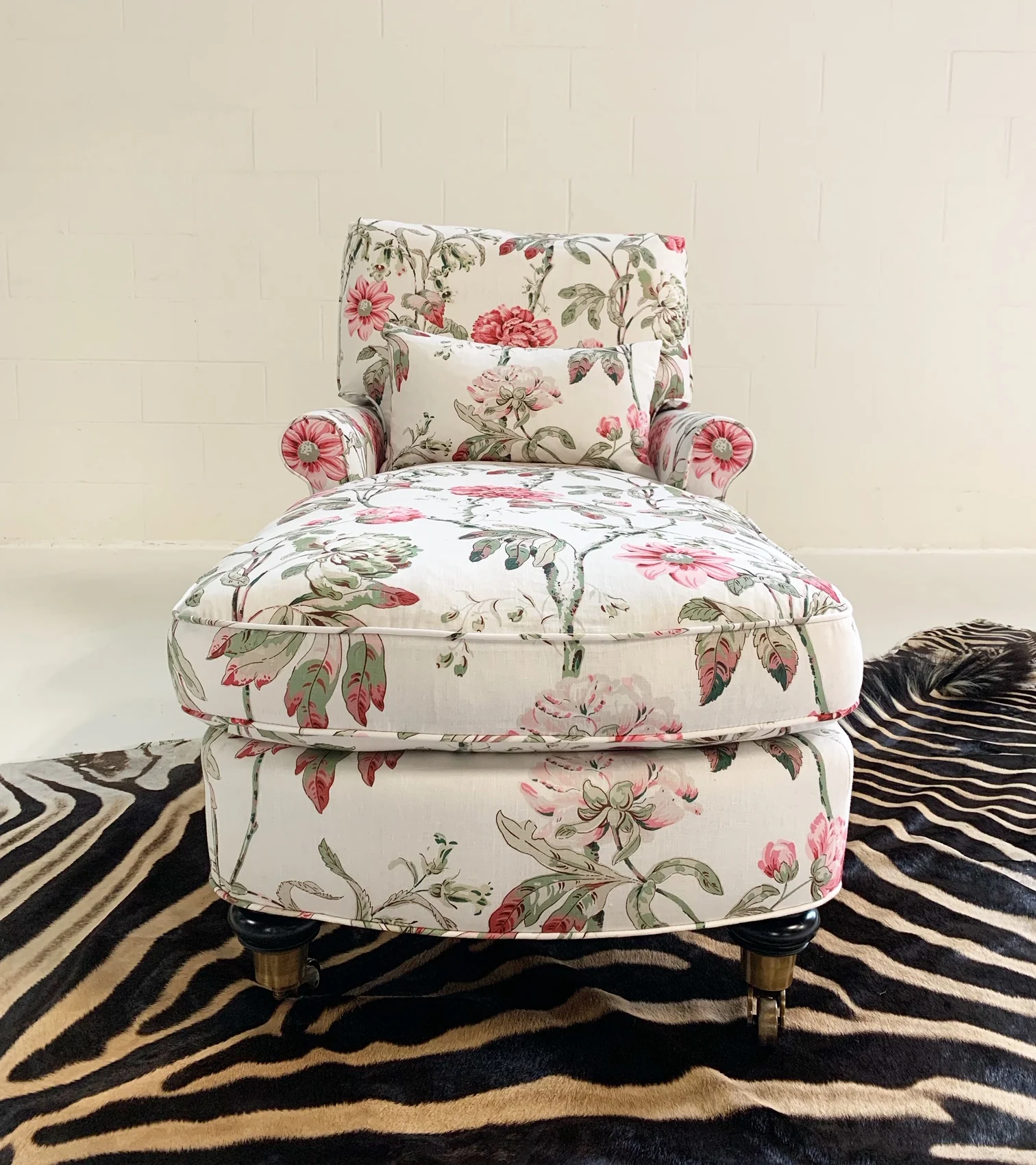 Chaise Lounge in Schumacher Fabric with Zebra Rug - Image 6