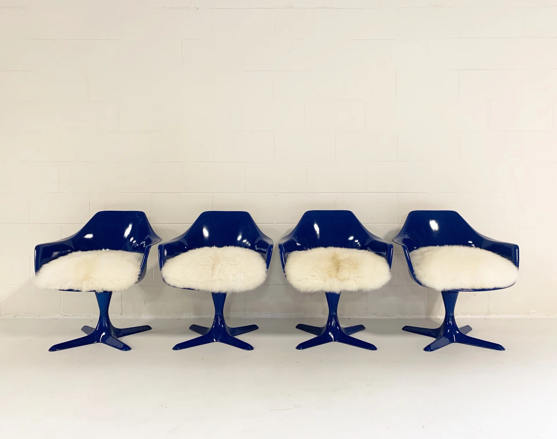 Tulip Armchairs with Brazilian Sheepskin Cushions, set of 4 - Image 5