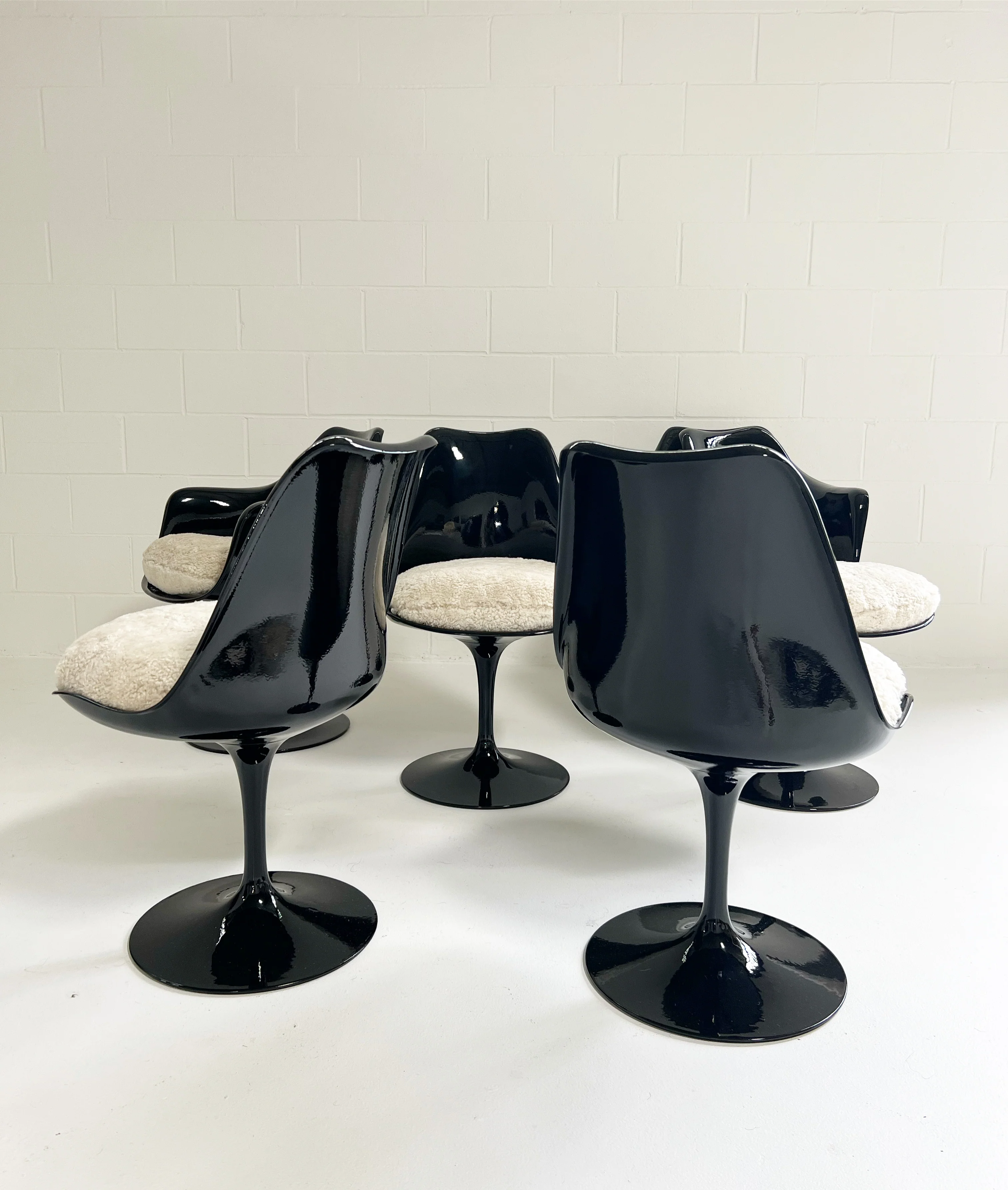 Tulip Chairs with Custom Shearling Cushions, Set of 6 - Image 4