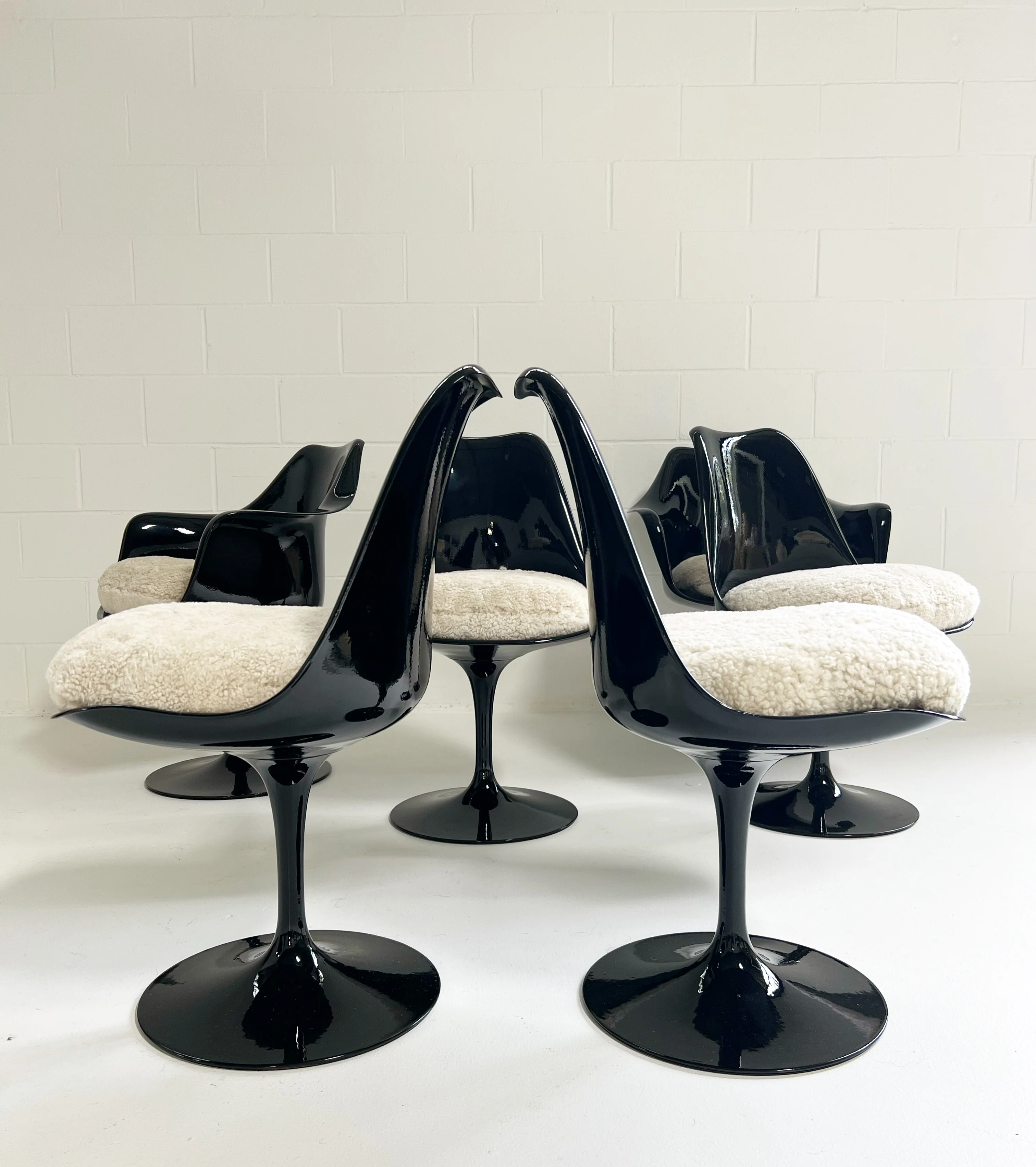 Tulip Chairs with Custom Shearling Cushions, Set of 6 - Image 5