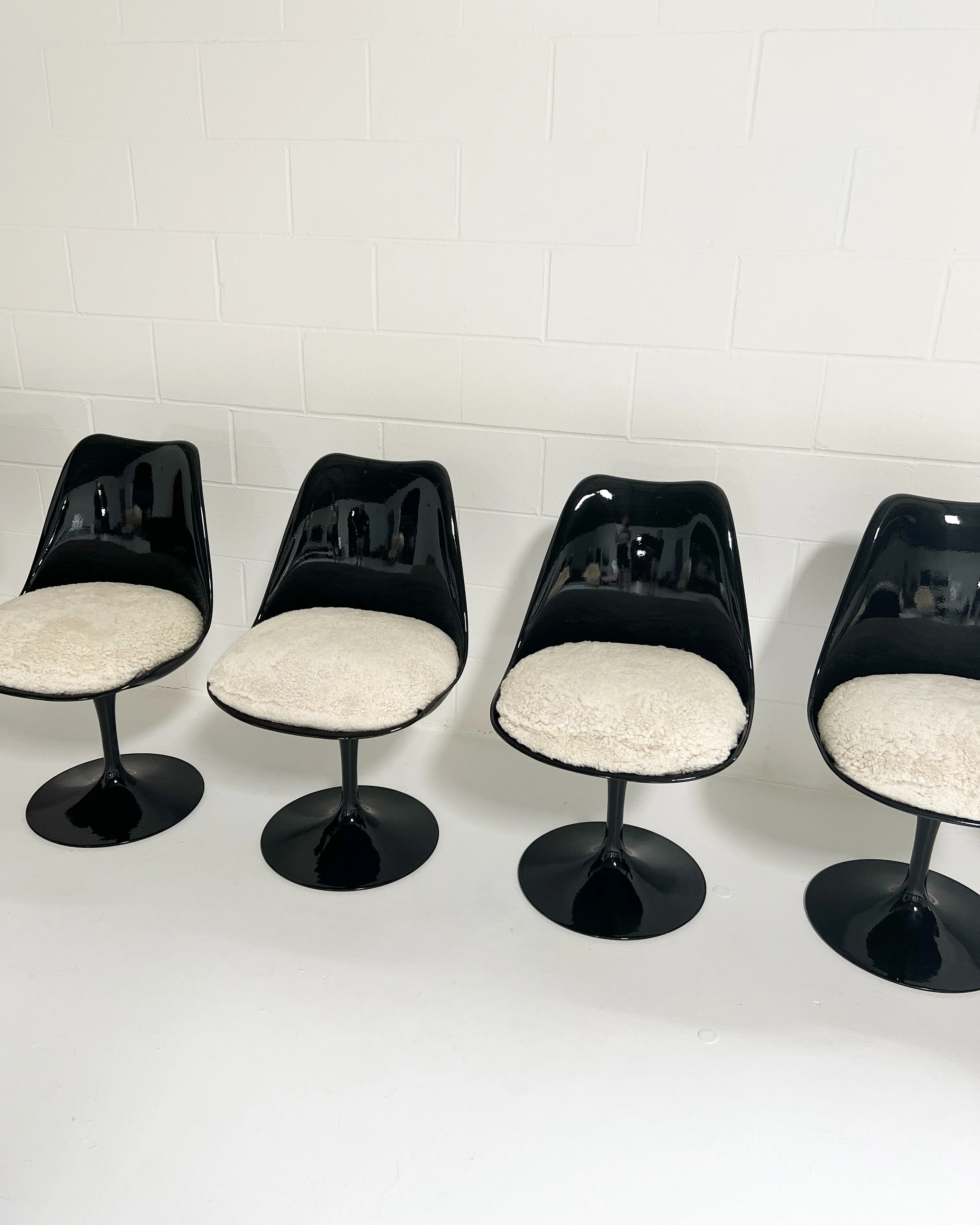 Tulip Chairs with Custom Shearling Cushions, Set of 6 - Image 6