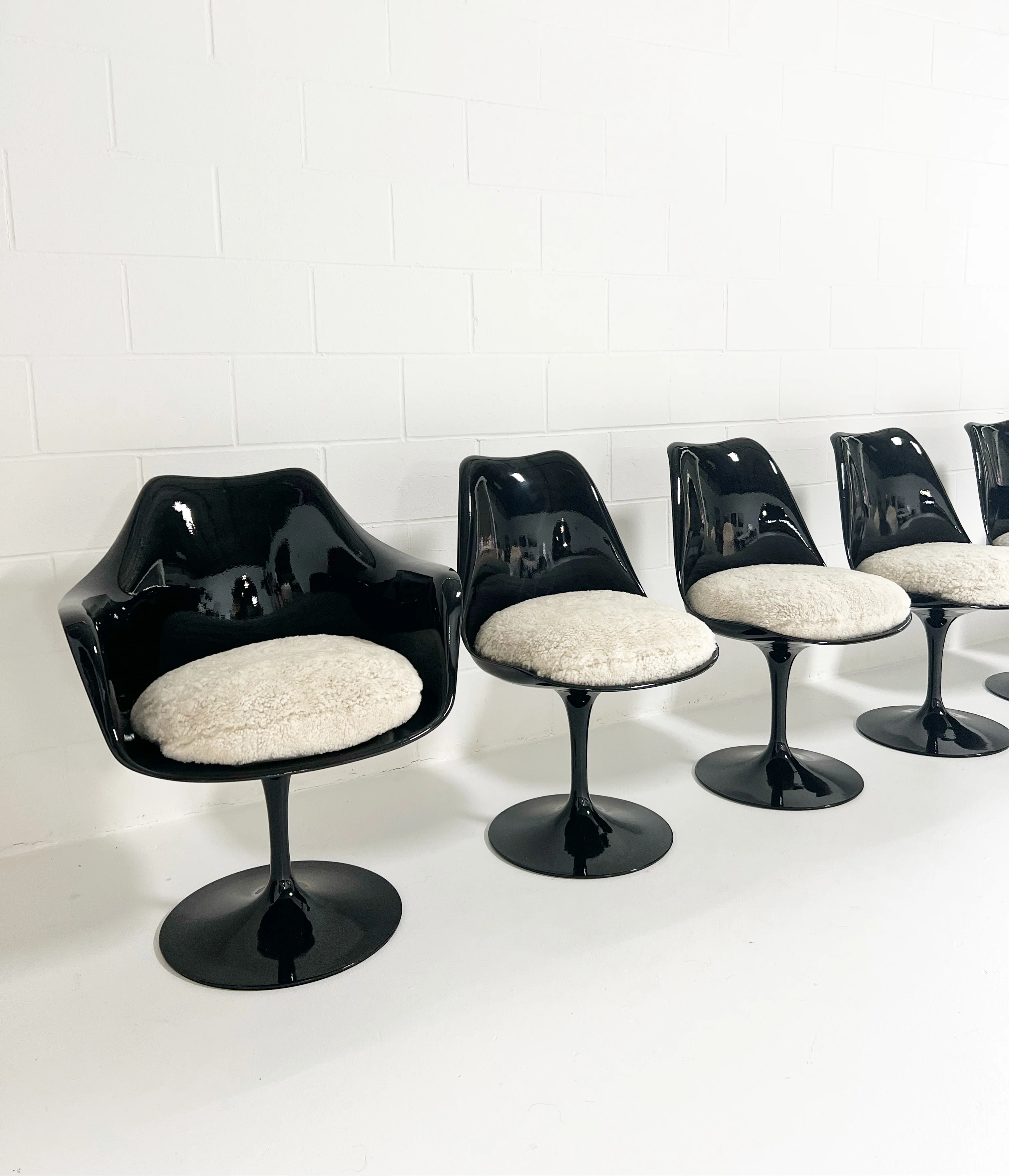 Tulip Chairs with Custom Shearling Cushions, Set of 6 - Image 8