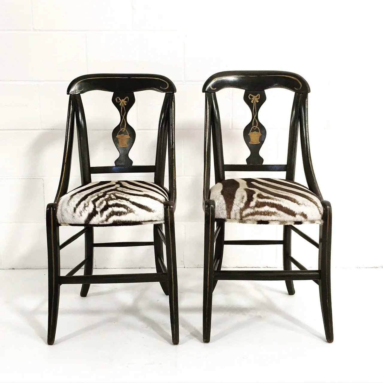Victorian Side Chairs in Zebra Hide, pair - Image 2