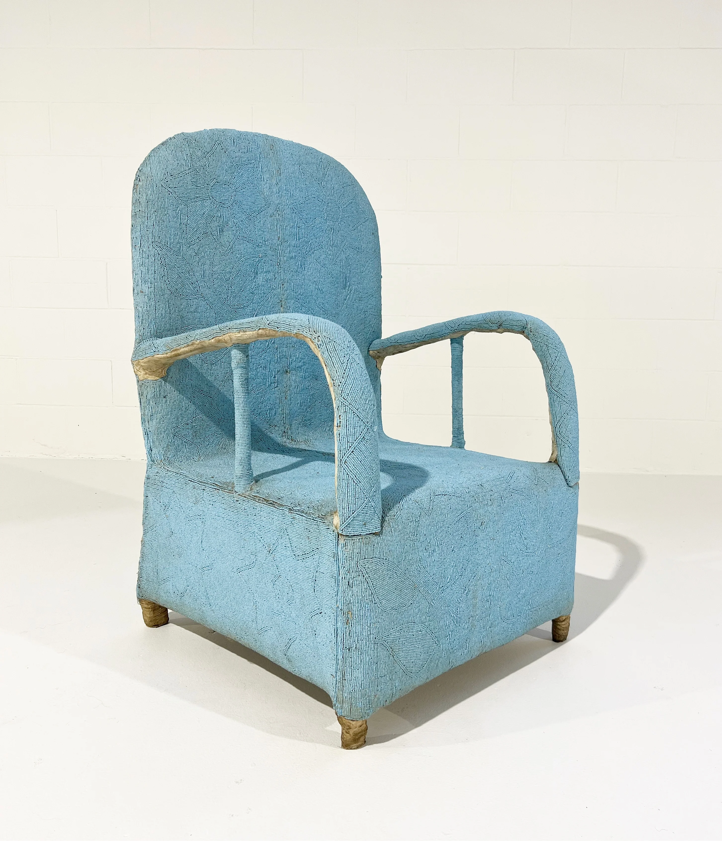 Vintage African Beaded Yoruba Chair - Pale Blue - Image 2