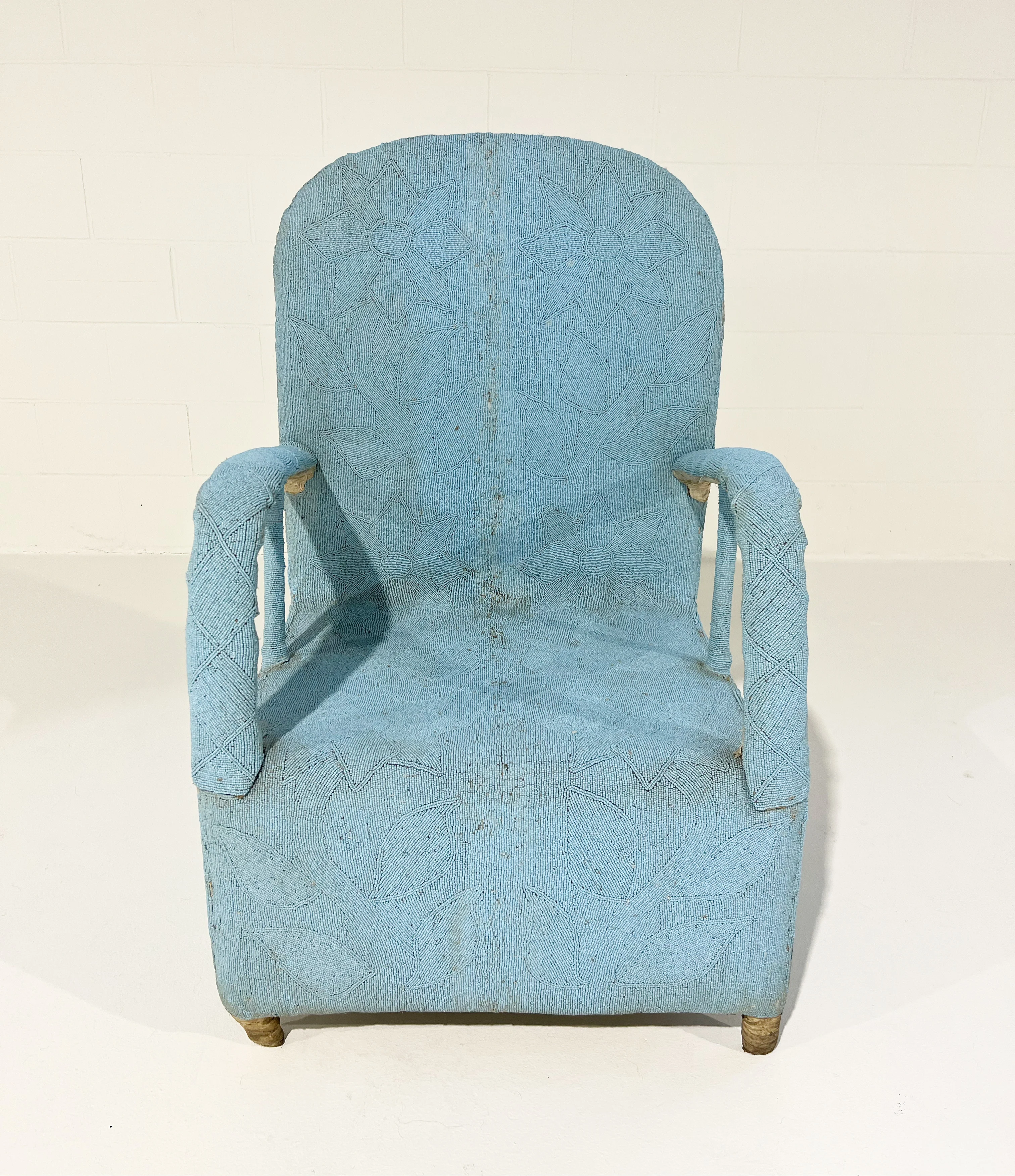 Vintage African Beaded Yoruba Chair - Pale Blue - Image 4