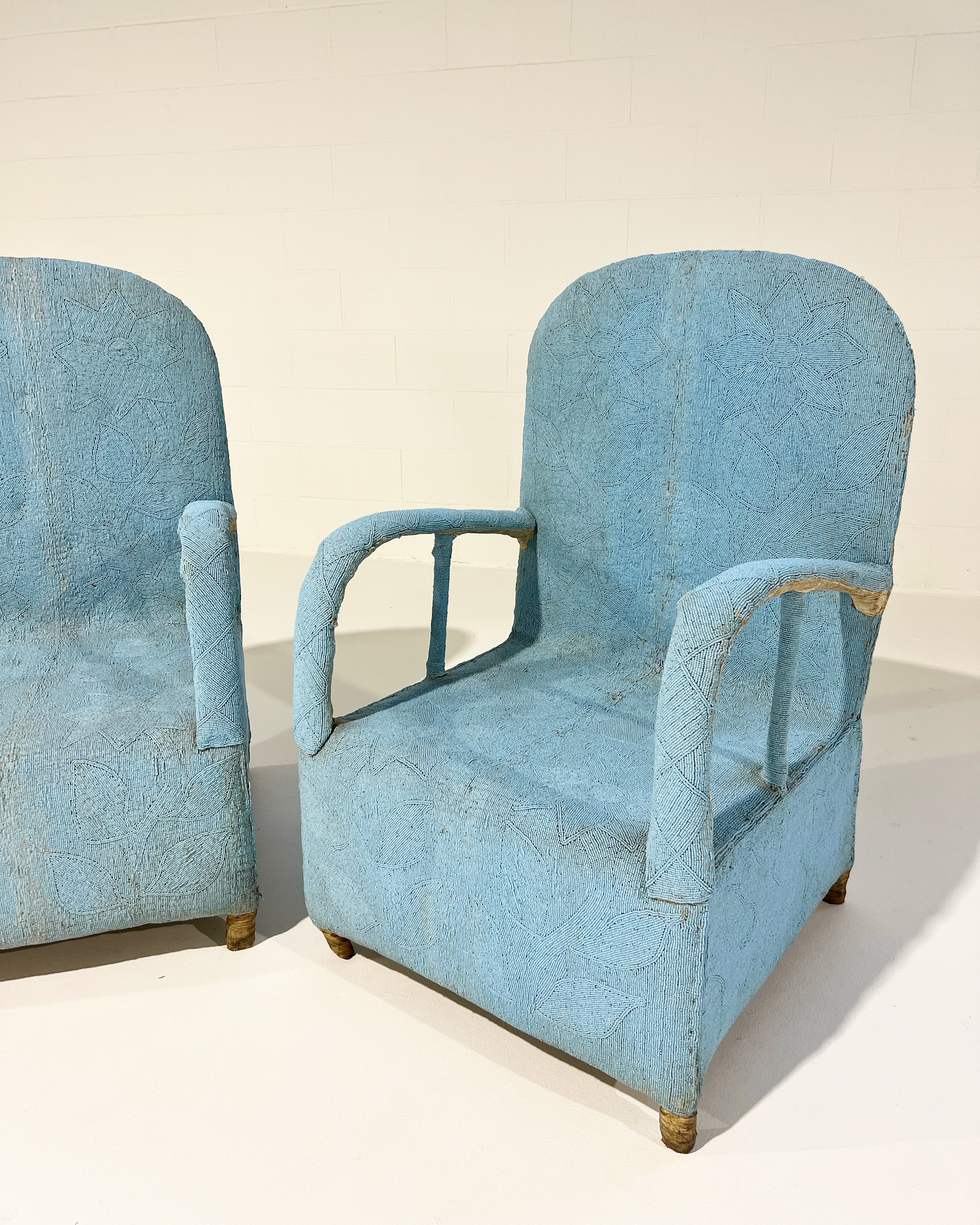 Vintage African Beaded Yoruba Chair - Pale Blue - Image 7