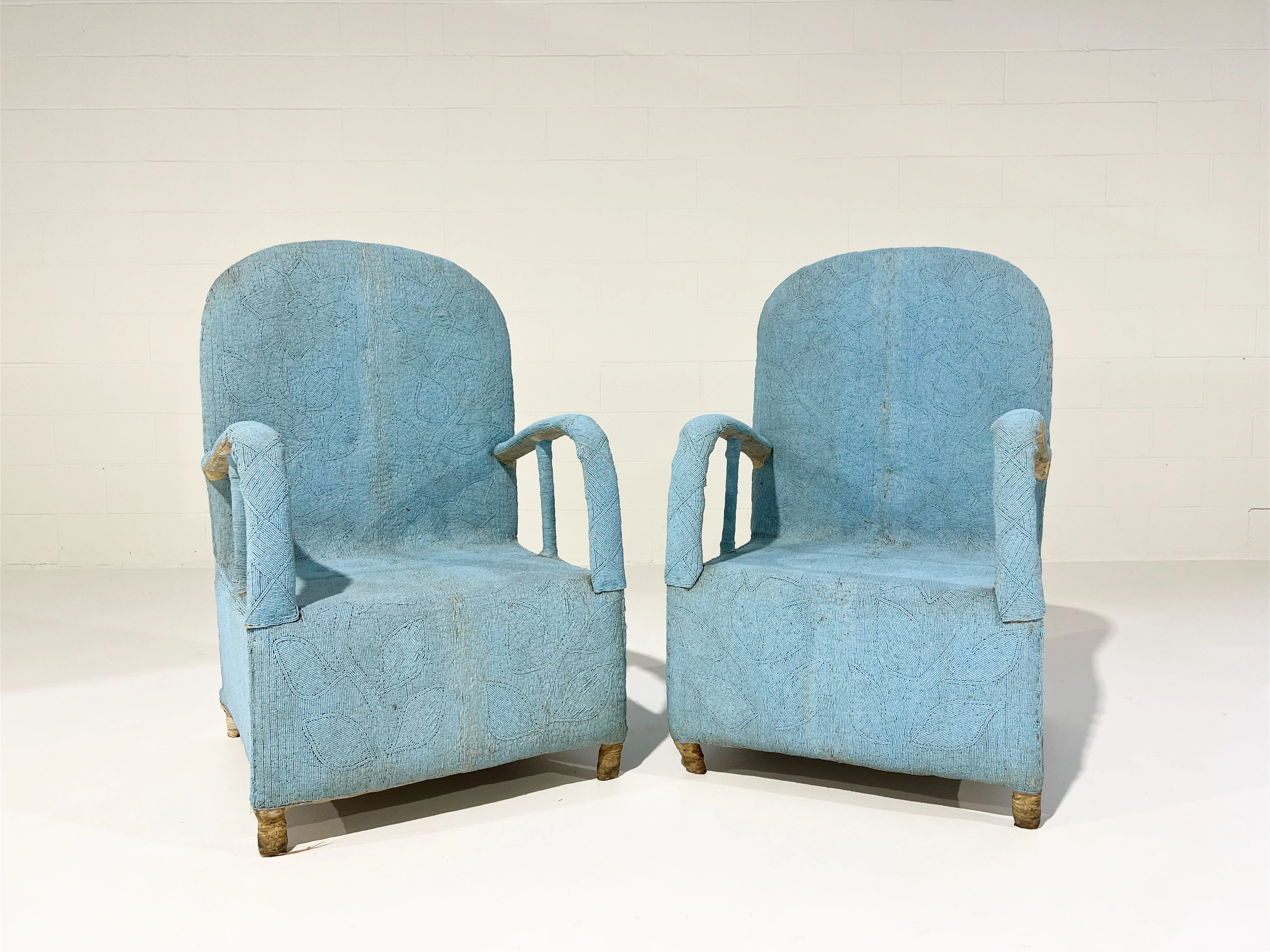 Vintage African Beaded Yoruba Chair - Pale Blue - Image 9