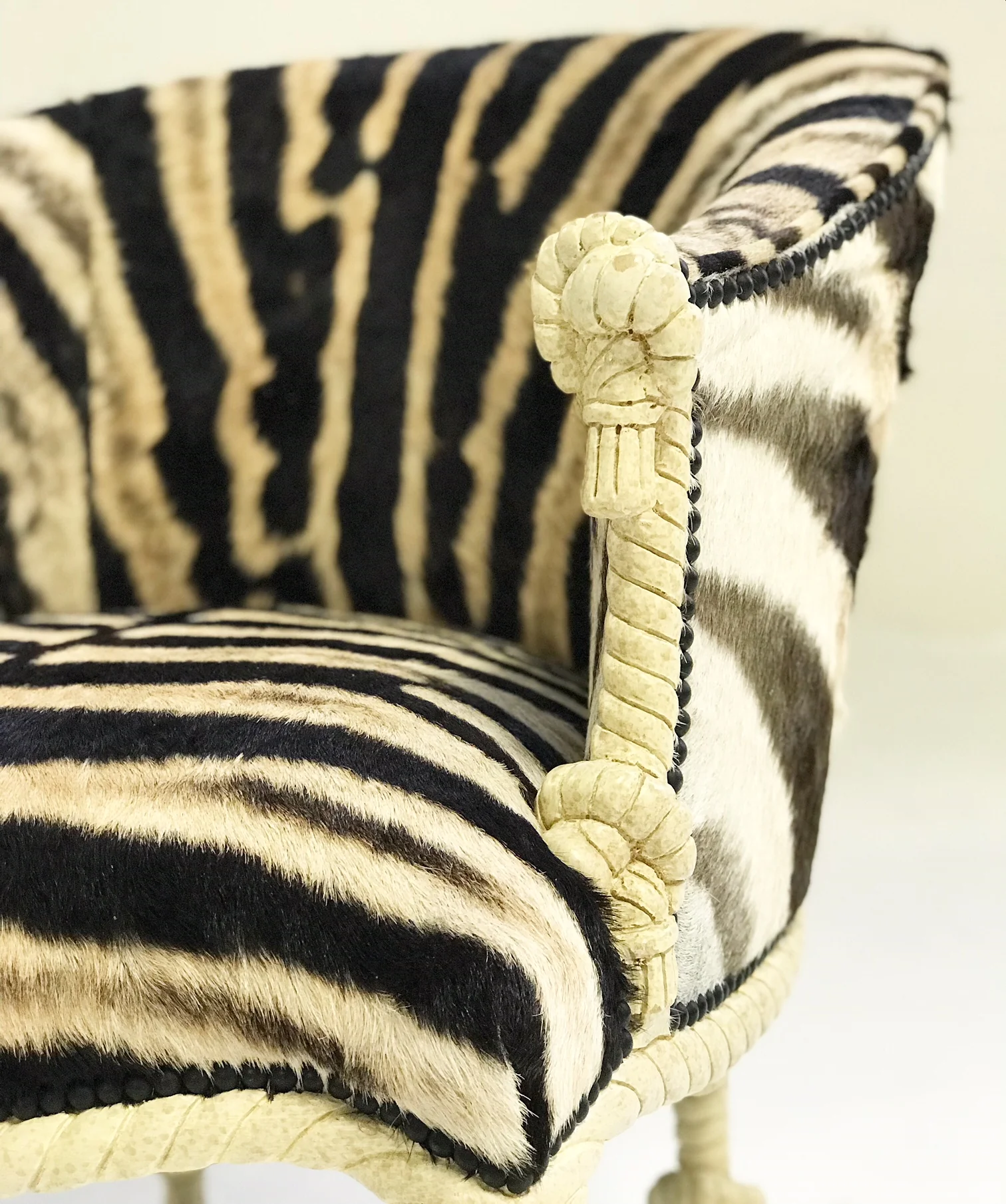 Vintage Napoleon III Style Twisted Rope and Tassel Carved Armchairs Restored in Zebra - Pair - Image 6