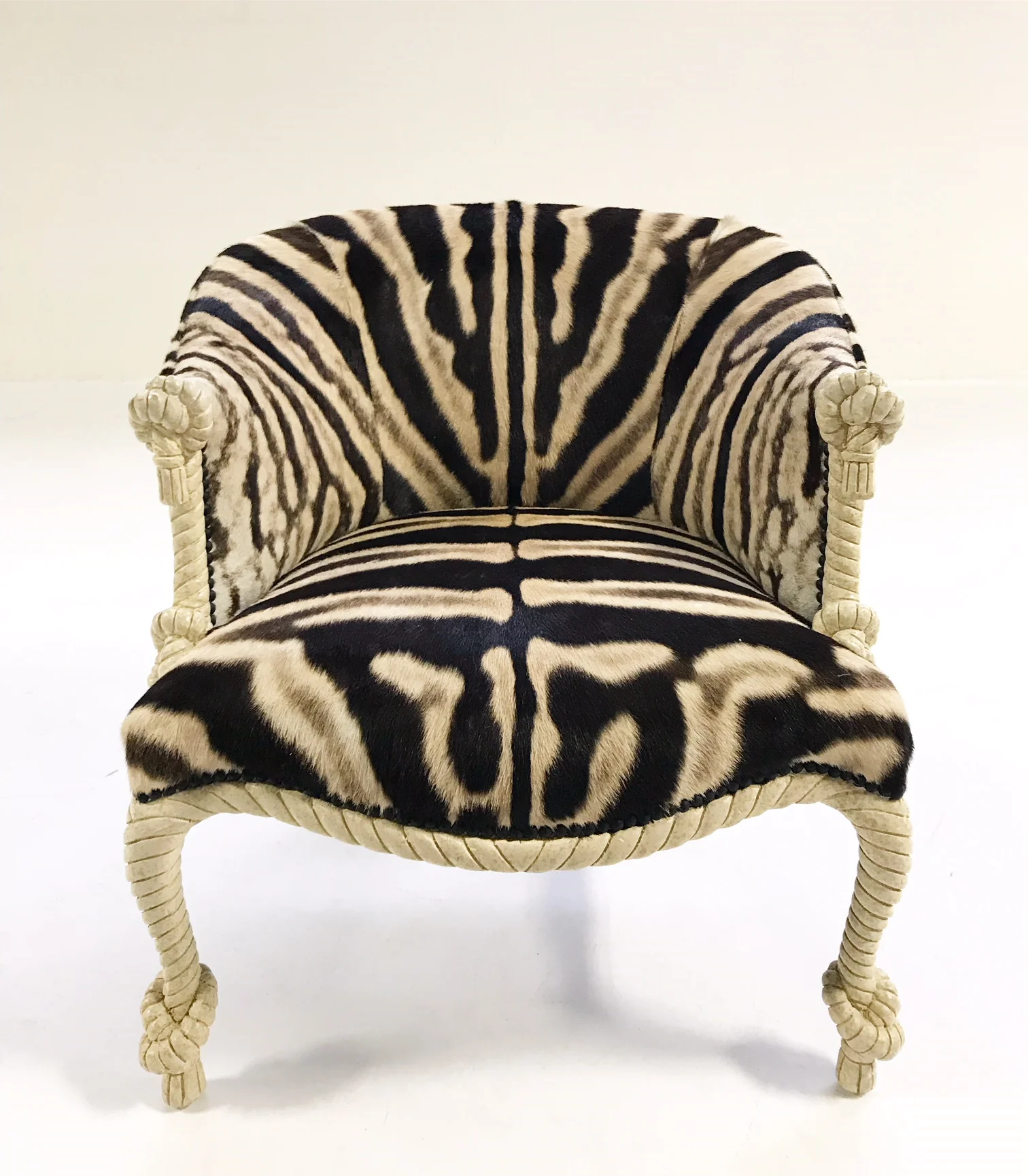 Vintage Napoleon III Style Twisted Rope and Tassel Carved Armchairs Restored in Zebra - Pair - Image 7