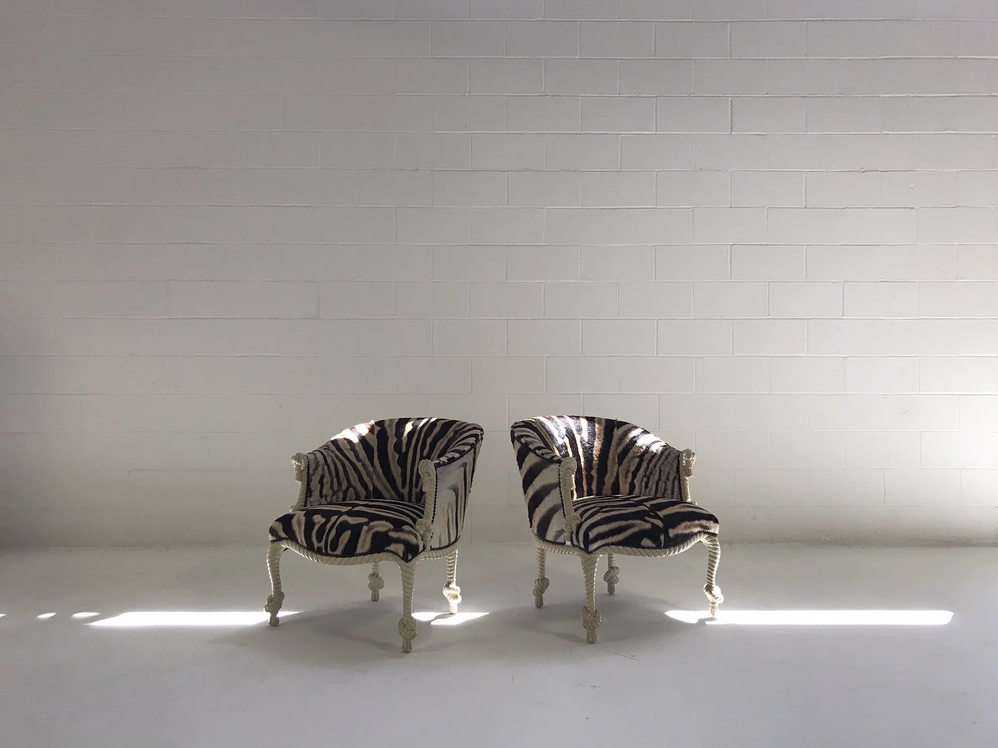 Vintage Napoleon III Style Twisted Rope and Tassel Carved Armchairs Restored in Zebra - Pair - Image 8