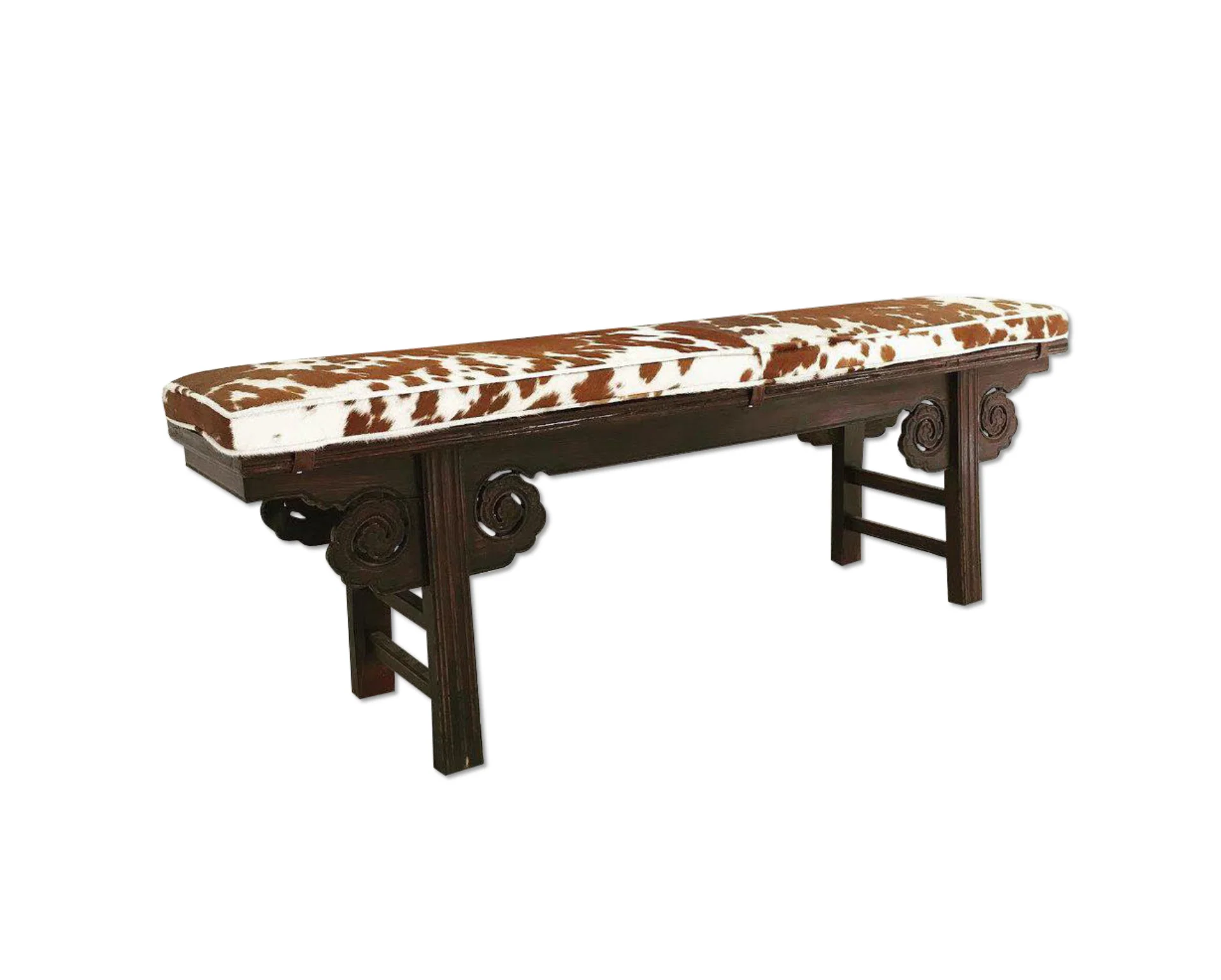 Vintage Chinese Bench with Brazilian Cowhide Cushion - Image 10