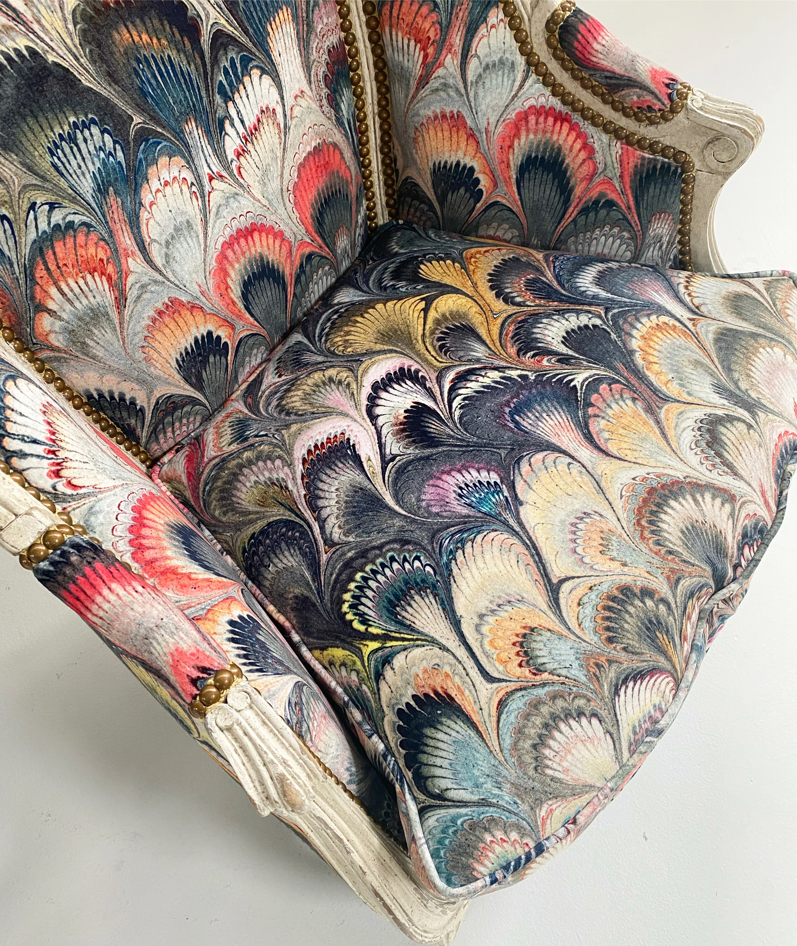 Vintage French Armchairs in Beata Heuman Marbleized Velvet, Pair - Image 5