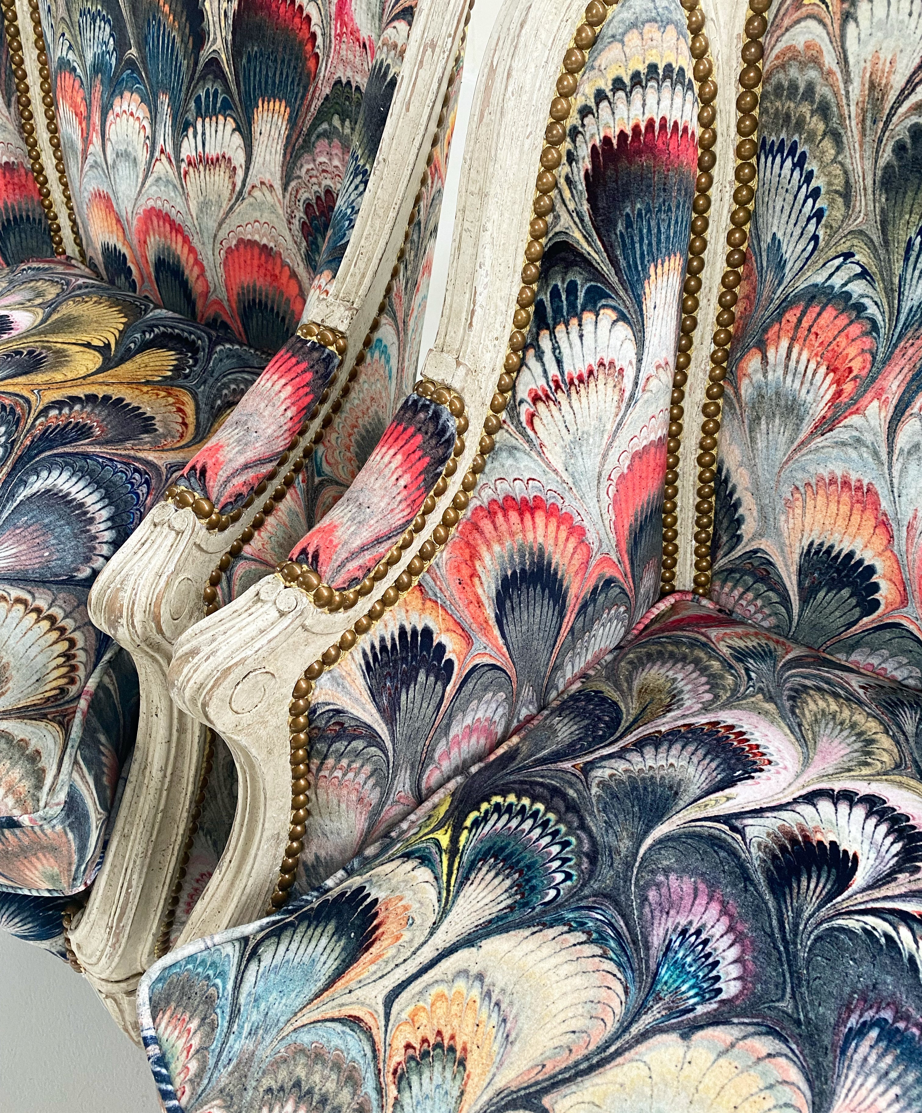 Vintage French Armchairs in Beata Heuman Marbleized Velvet, Pair - Image 6