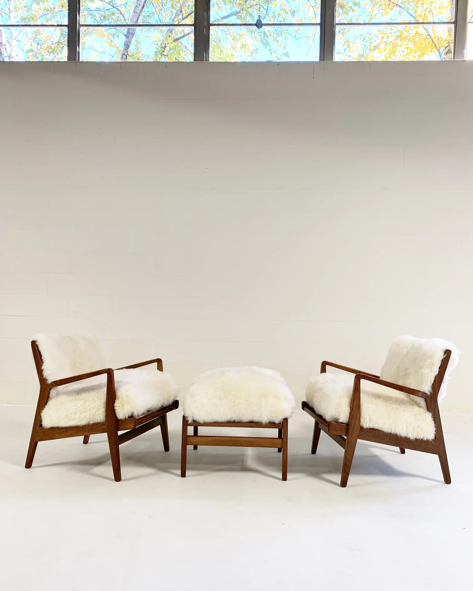 Lounge Chairs & Ottoman in Brazilian Sheepskin - Image 3