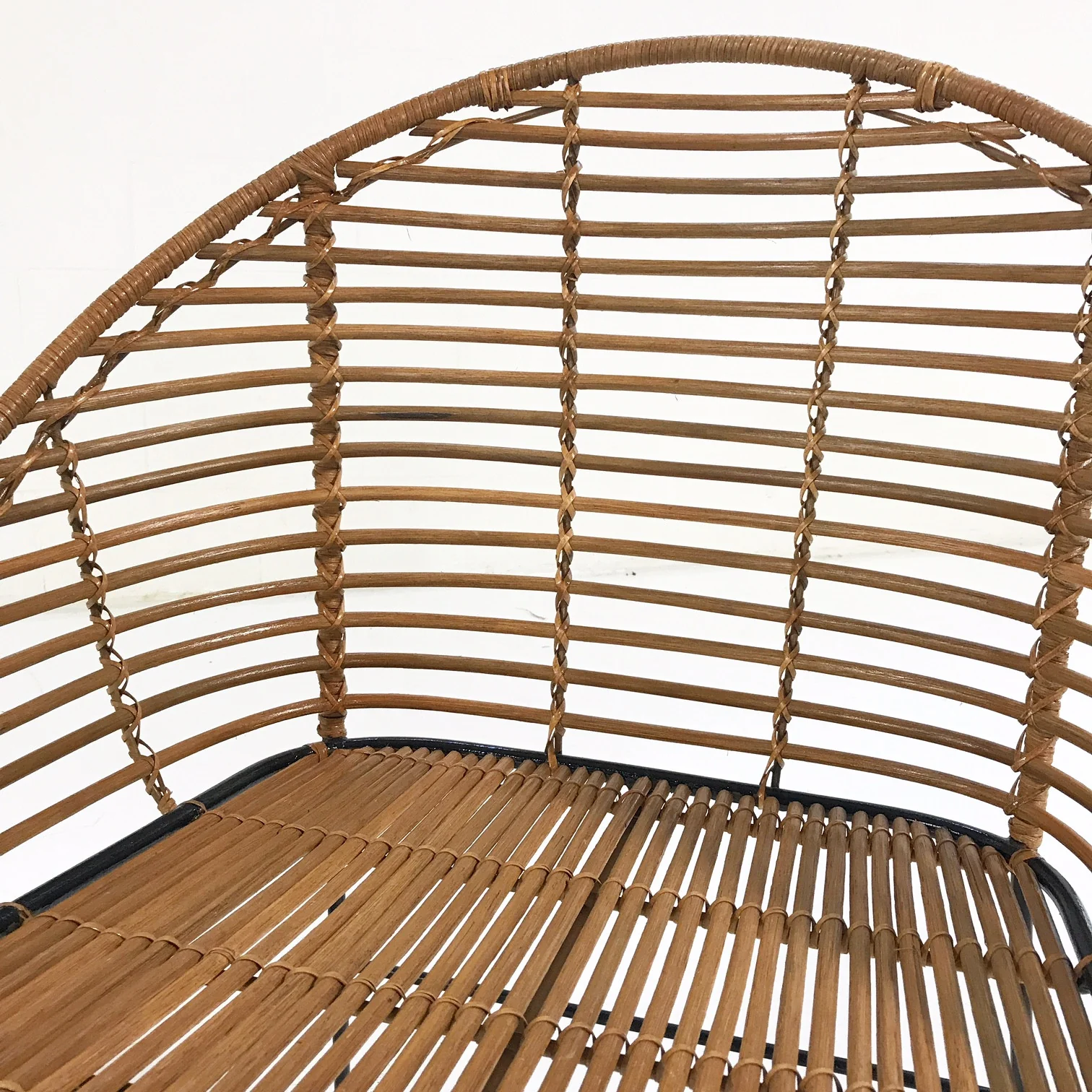 Vintage Mid-Century Iron and Rattan Chairs with Brazilian Sheepskins - Pair - Image 3
