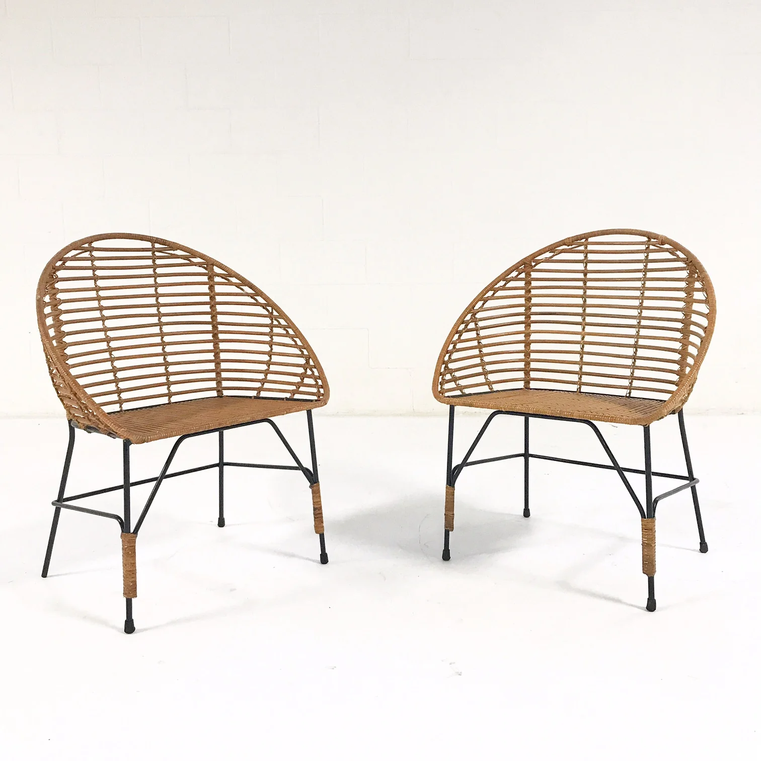 Vintage Mid-Century Iron and Rattan Chairs with Brazilian Sheepskins - Pair - Image 8