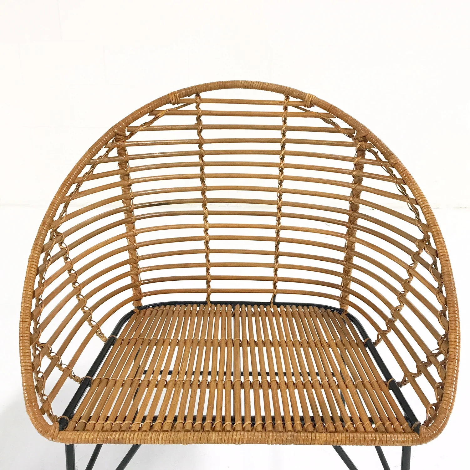 Vintage Mid-Century Iron and Rattan Chairs with Brazilian Sheepskins - Pair - Image 9