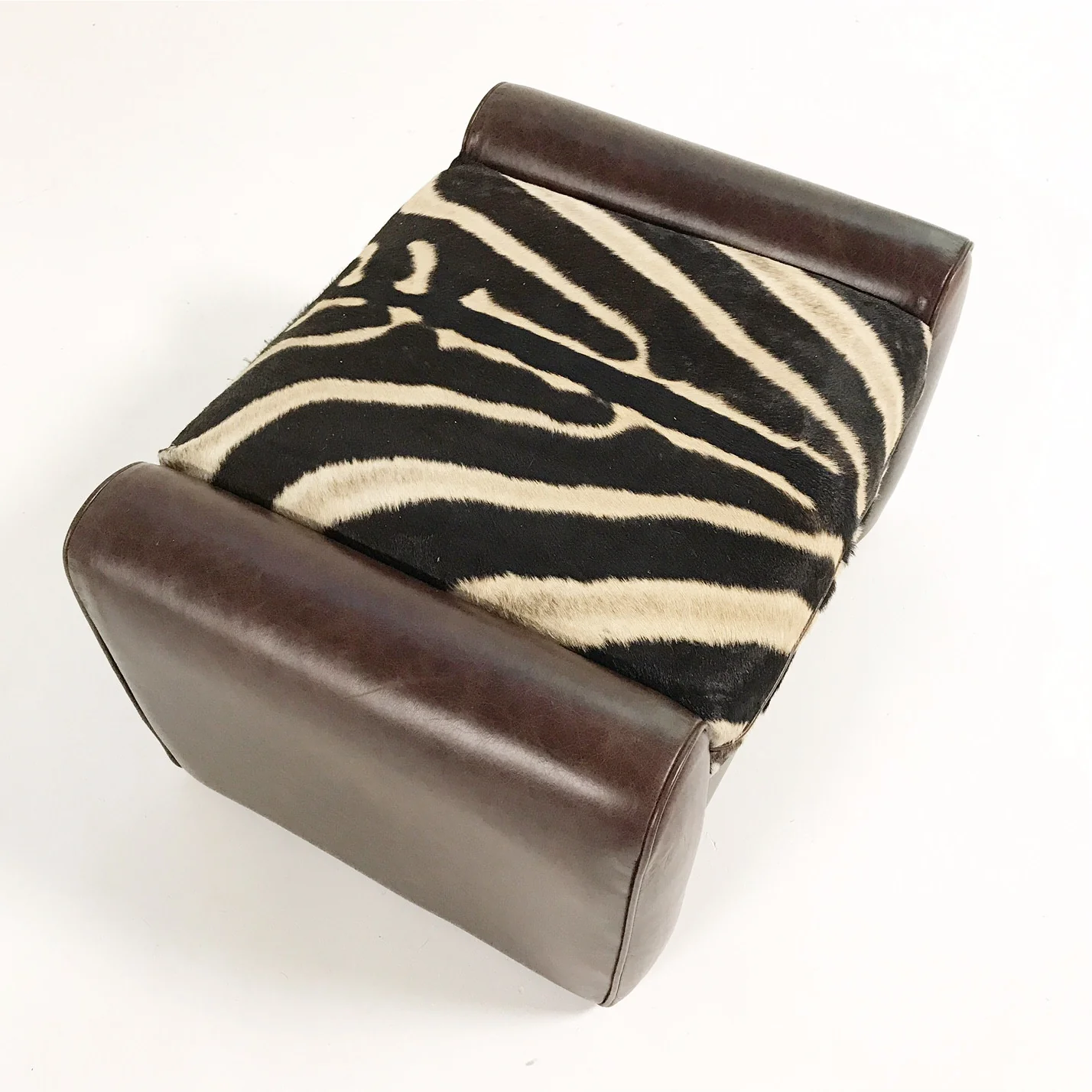 Vintage Ottoman Restored in Leather with Zebra Hide Cushion - Image 2