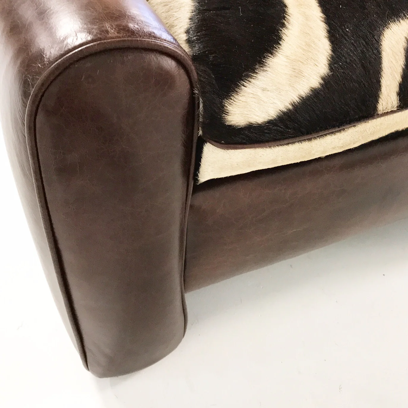 Vintage Ottoman Restored in Leather with Zebra Hide Cushion - Image 3