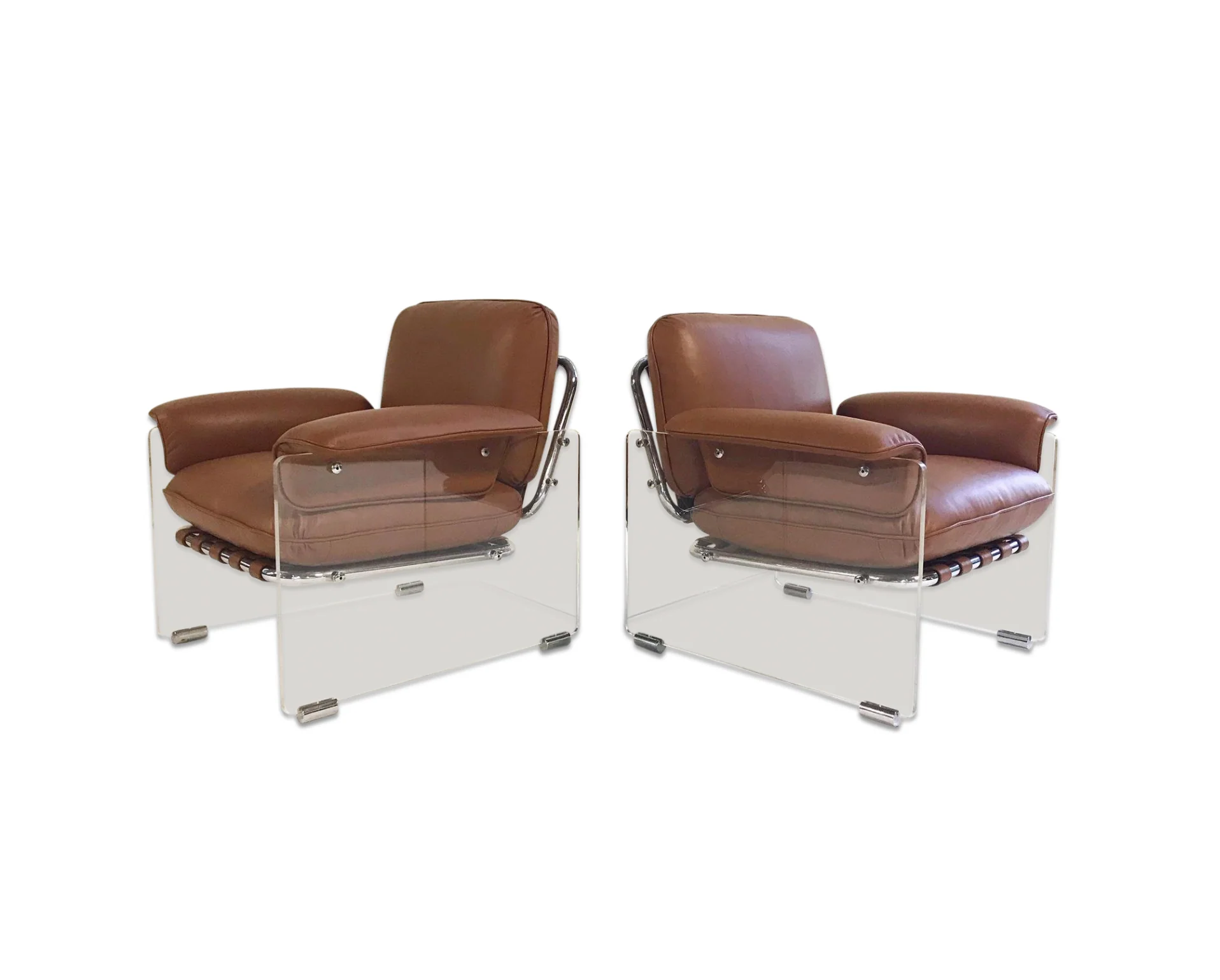 Argenta Lucite Chairs in Loro Piana Italian Buffalo Leather, pair - Image 11