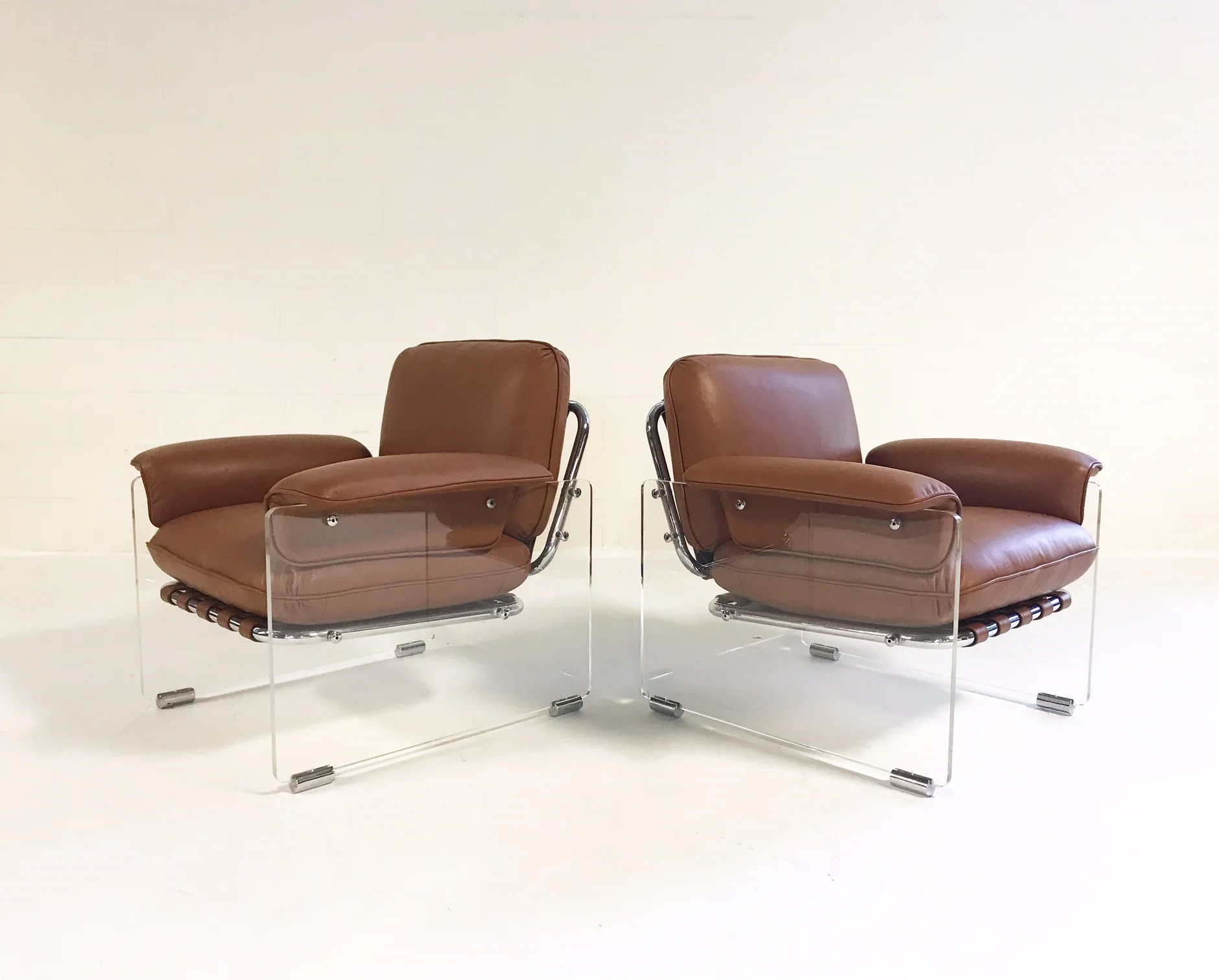 Argenta Lucite Chairs in Loro Piana Italian Buffalo Leather, pair - Image 3